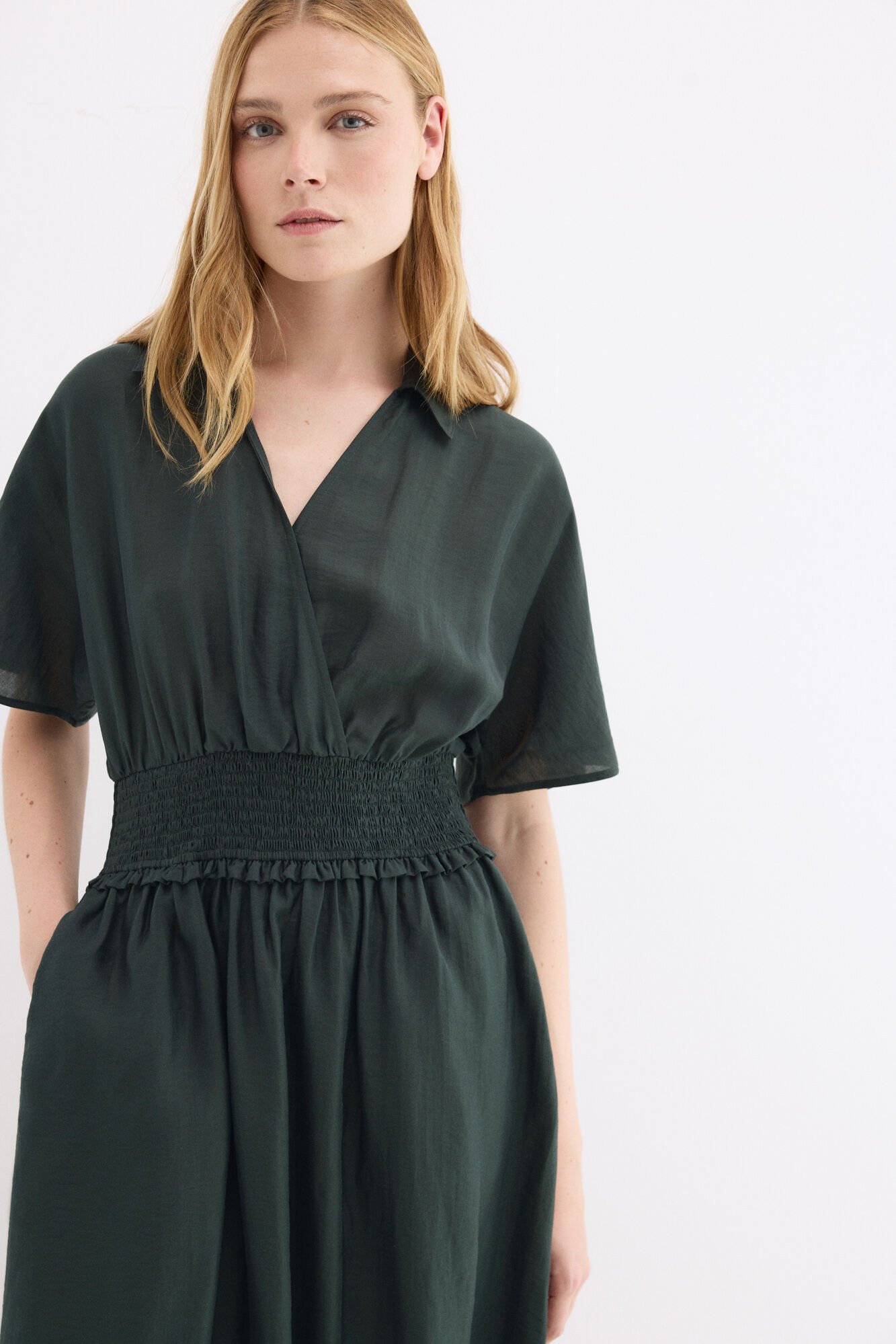 Pedro del Hierro Vestido midi com detalhe de franzidos na cintura Verde