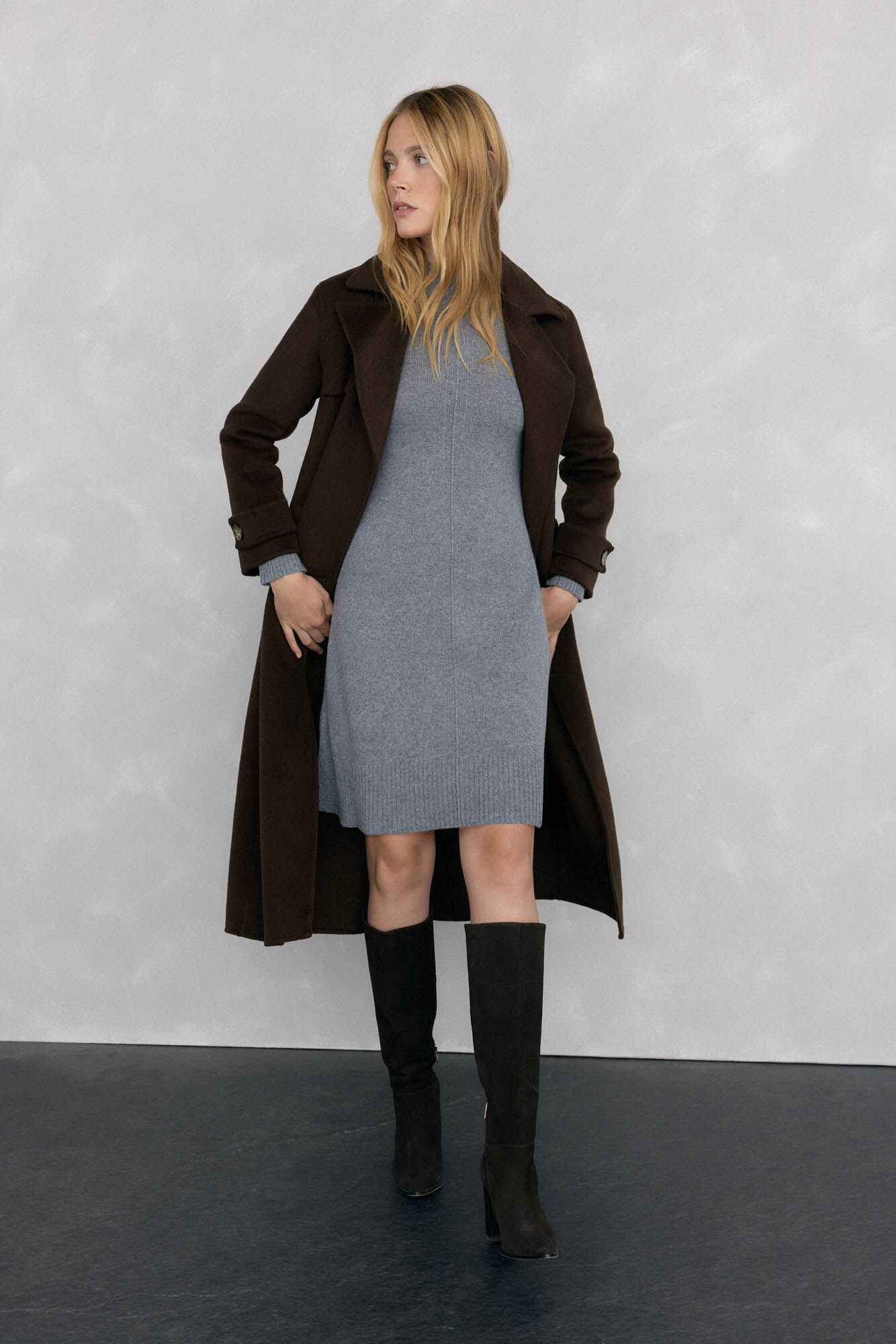 Pedro del Hierro Vestido de malha com costura central em l&atilde; Cizento