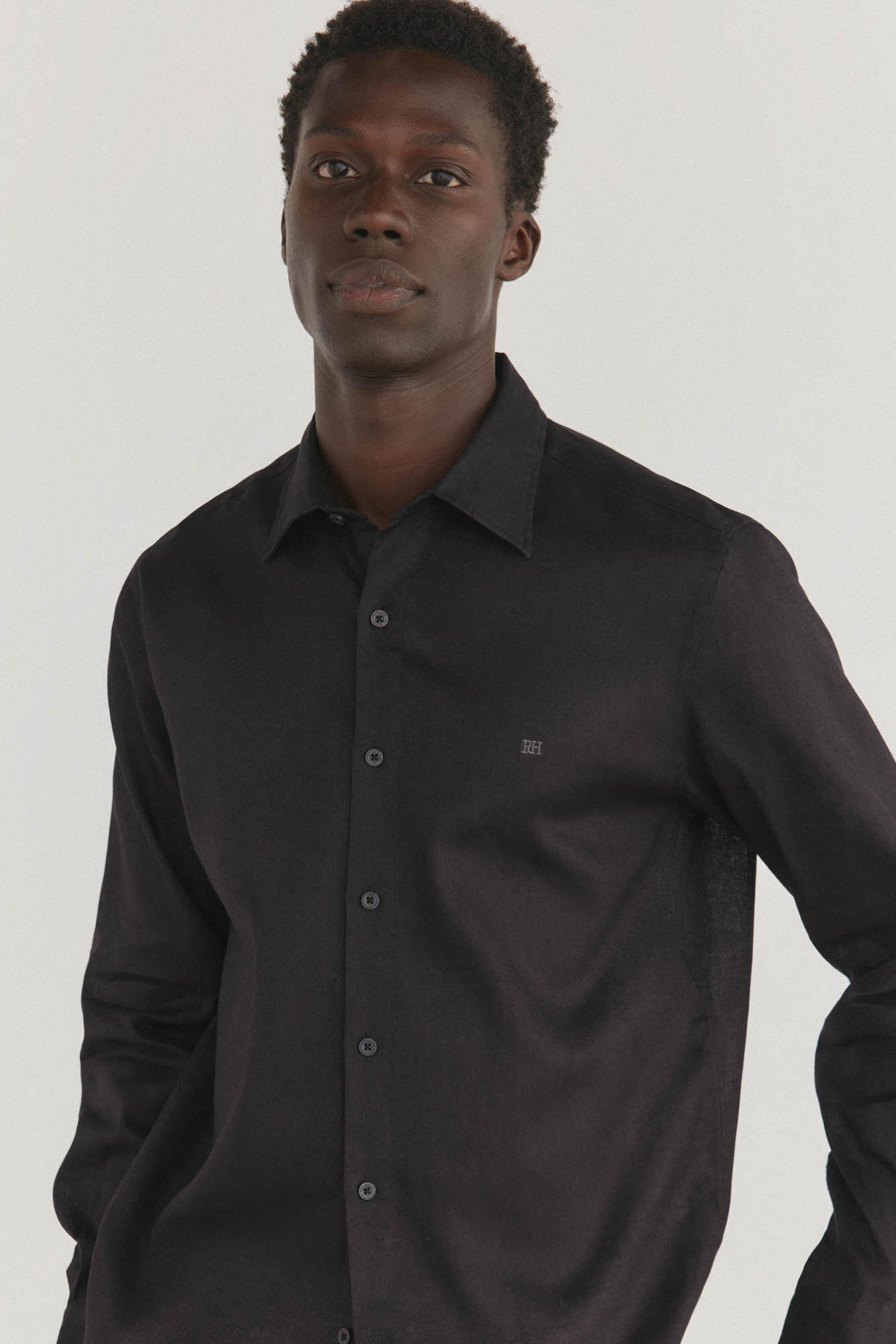 Pedro del Hierro Camisa lisa lino Negro