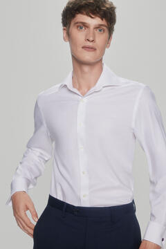 Pedro del Hierro camisa elegante de botões de punho estrutura lisa non-iron + antimanchas Branco
