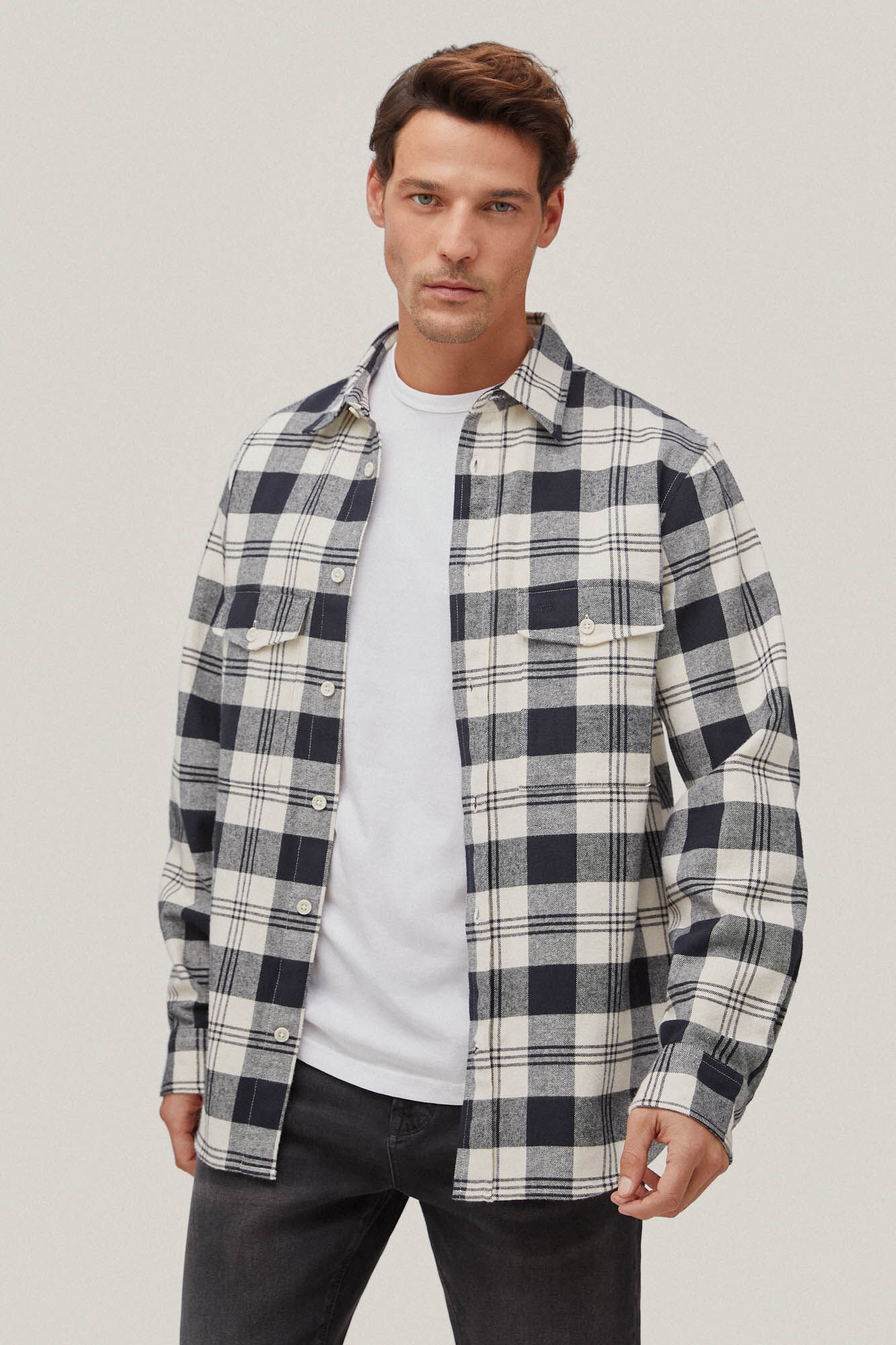 Pedro del Hierro Camisa cuadros franela Beige