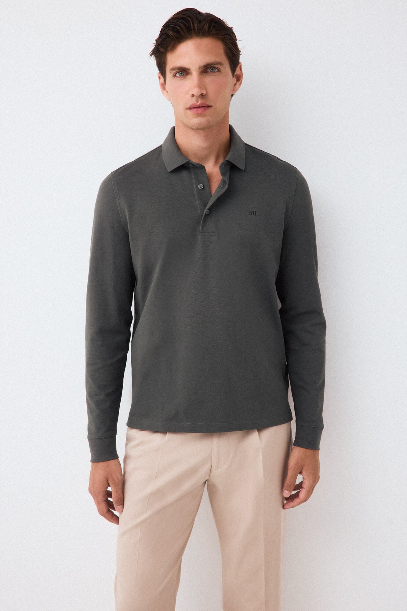 Pedro del Hierro Piqu&eacute; long sleeve polo shirt Green