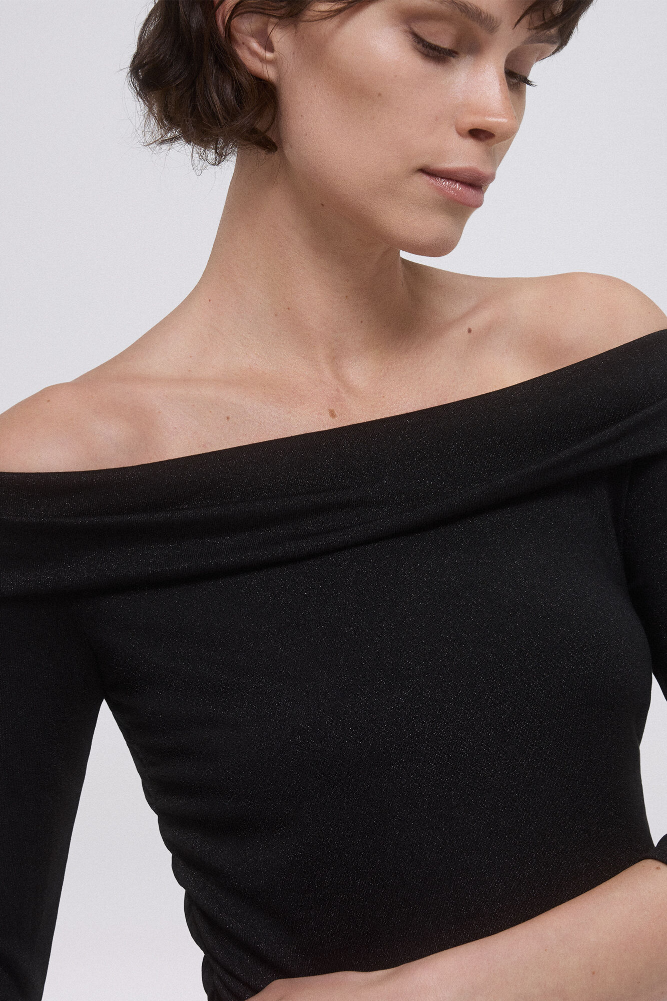 Pedro del Hierro Lurex off-shoulder t-shirt Black