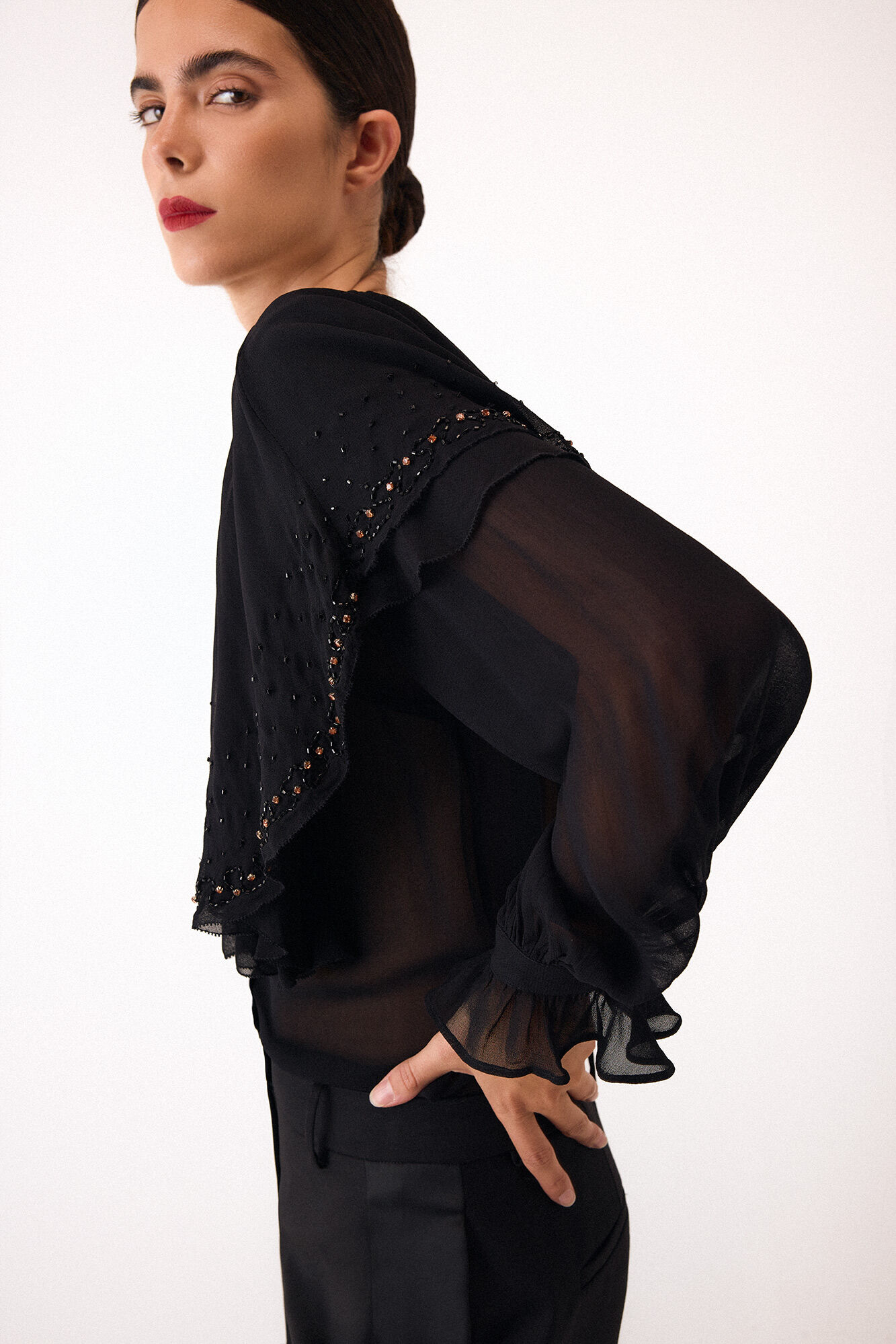 Pedro del Hierro Embroidered cape blouse Black