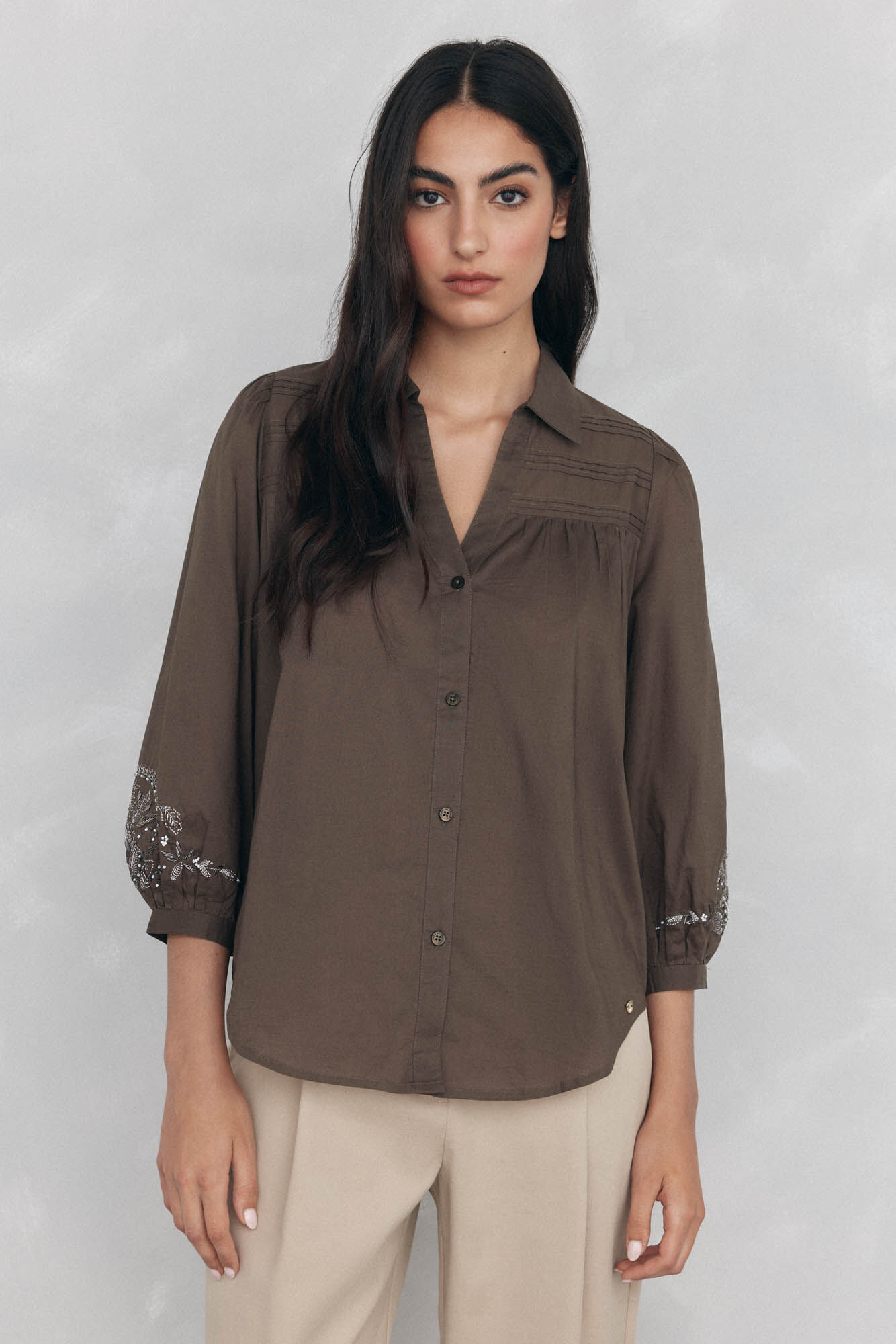 Pedro del Hierro Blusa amplia lisa bordados Verde