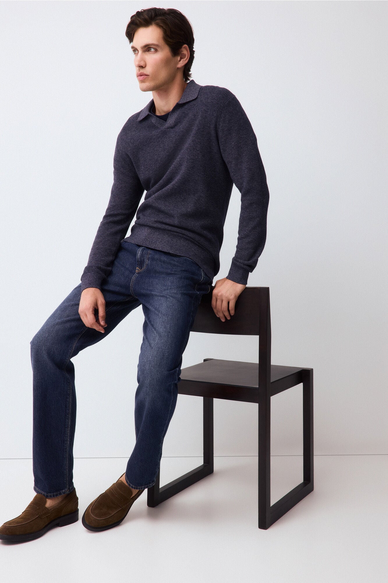 Pedro del Hierro Structured cotton polo neck knit jumper Blue