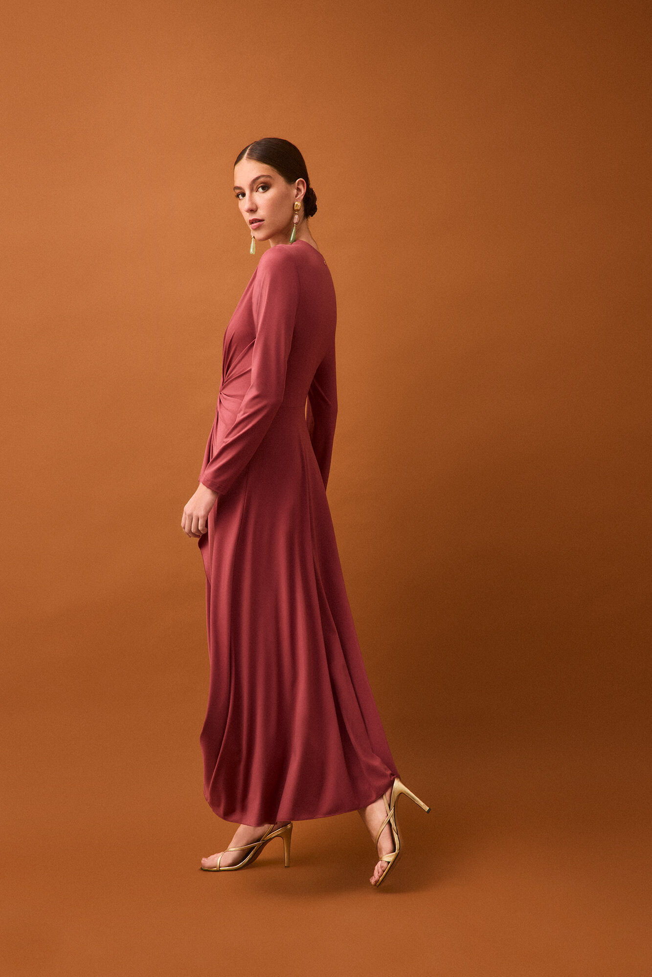 Pedro del Hierro Vestido fluido com detalhe de n&oacute; Rosa