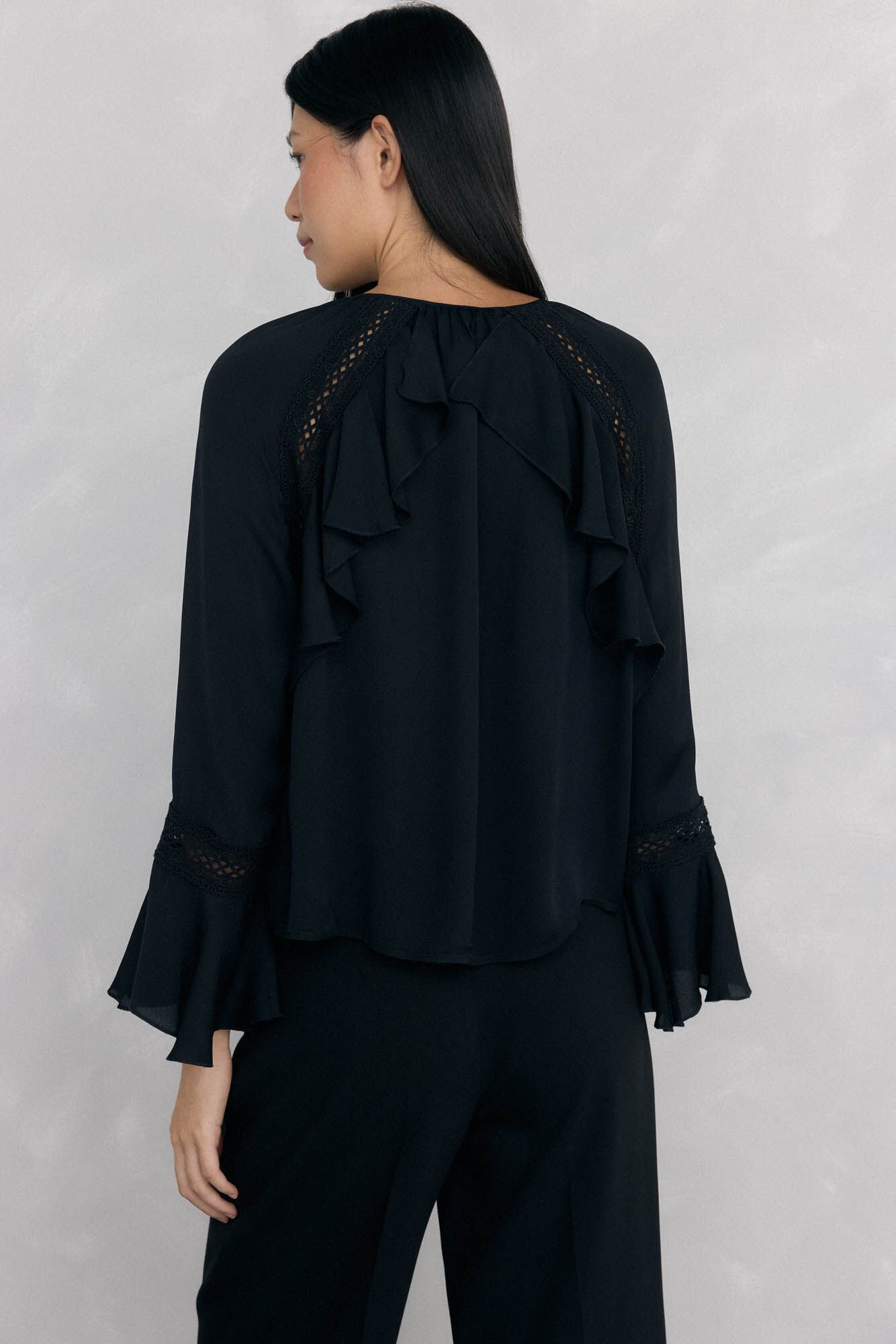 Pedro del Hierro Ruffled lace blouse Black