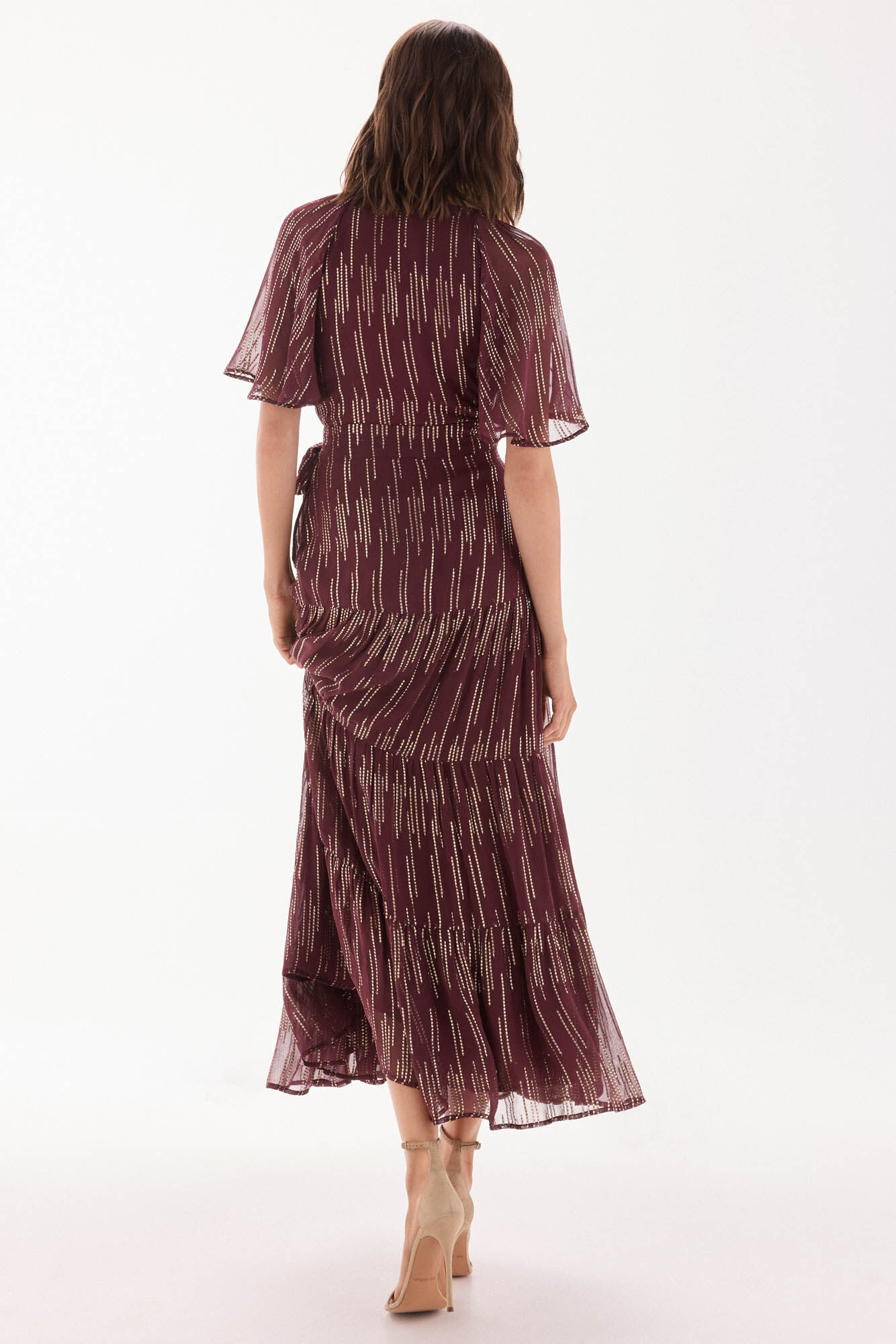 TFP by Tamara Falc&oacute; Vestido georgette com lurex Bordeaux