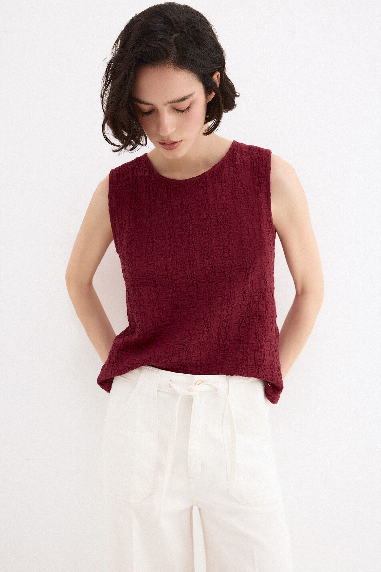 Pedro del Hierro Wrinkled fabric sleeveless top Burgundy