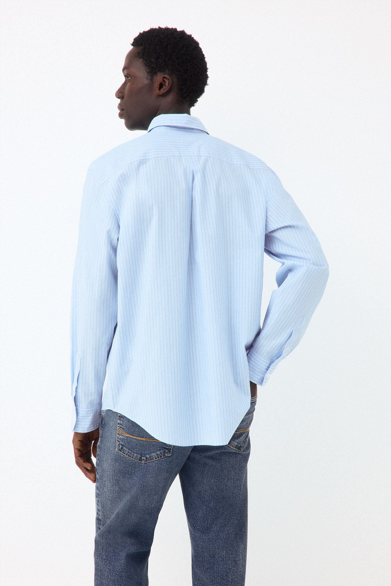 Pedro del Hierro Striped poplin relax fit shirt Blue