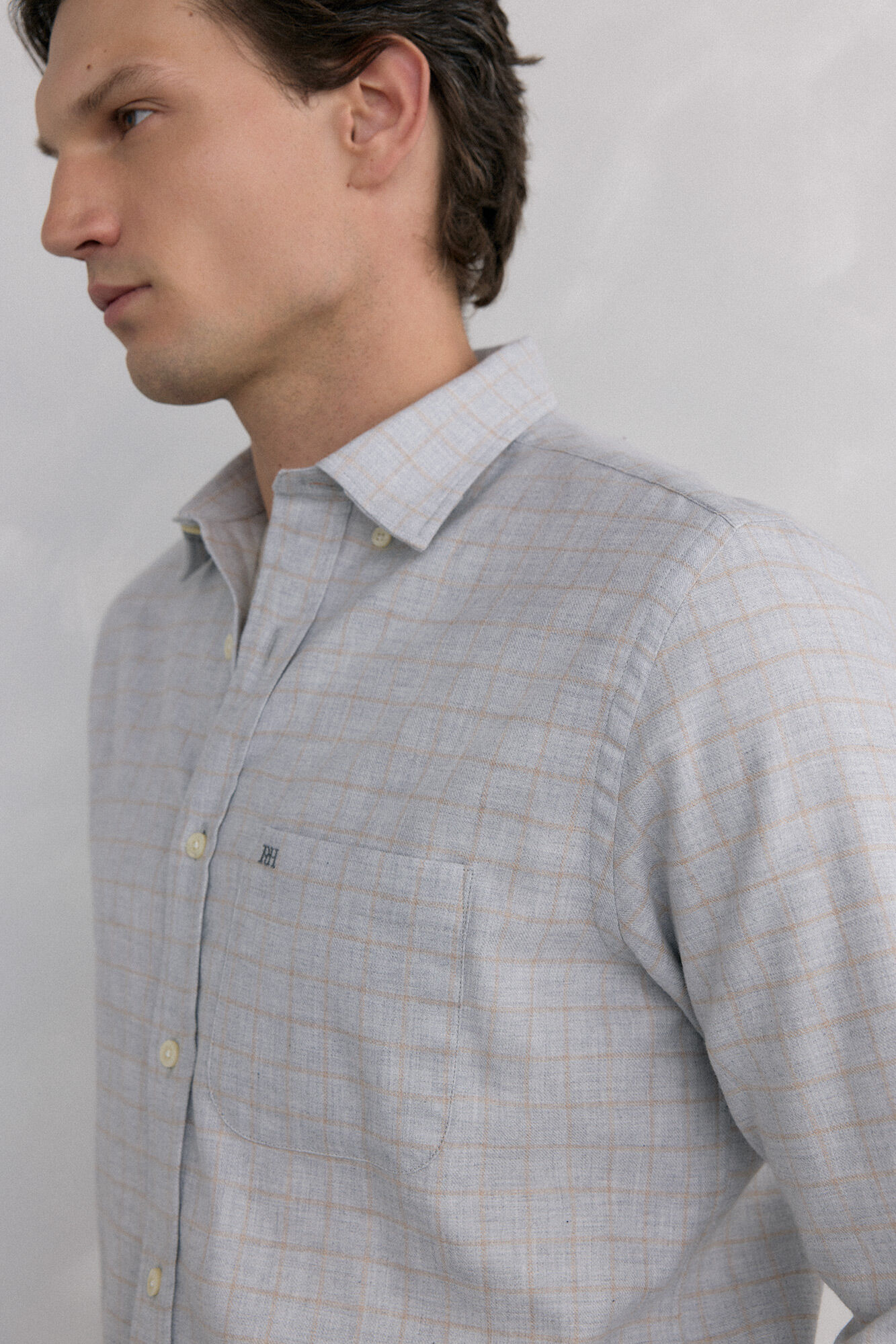 Pedro del Hierro Checkered flannel shirt Italian fabric Grey