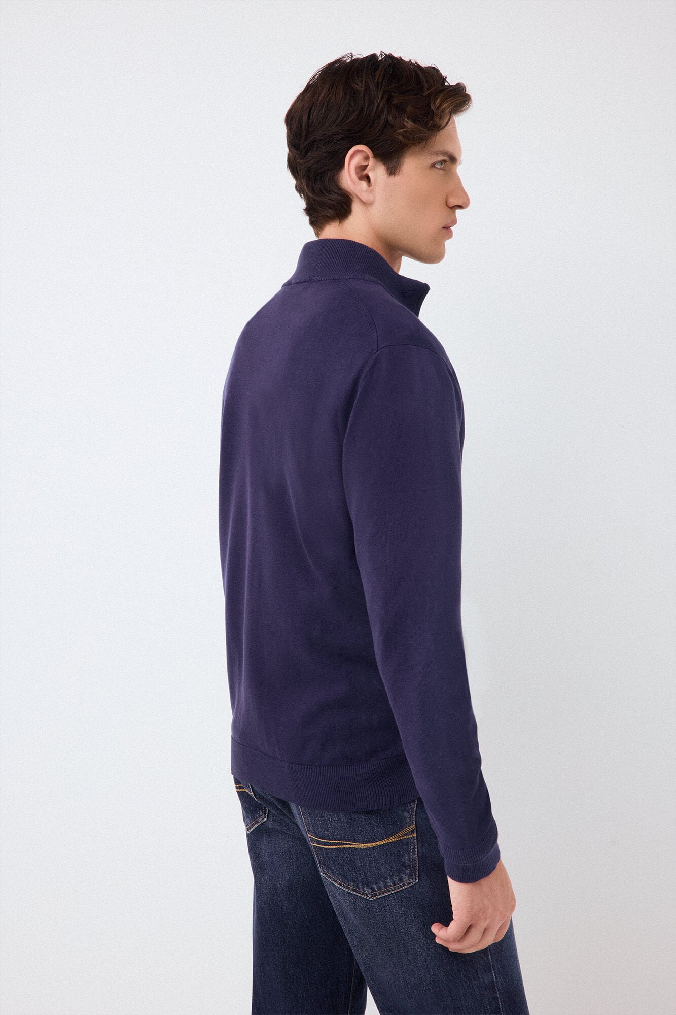 Pedro del Hierro Fine premium cotton zip fastening cardigan Blue