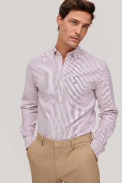 Pedro del Hierro Striped non-iron stain-resistant shirt Burgundy