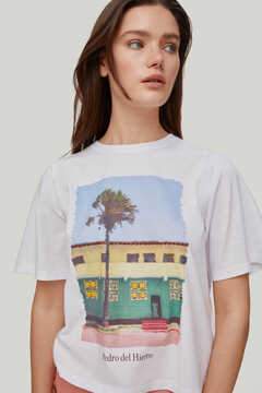 Pedro del Hierro Short-sleeved graphic T-shirt Ecru