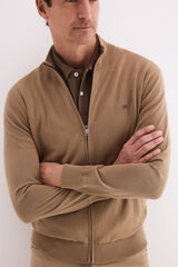 Pedro del Hierro Premium cotton jersey-knit zip fastening cardigan Beige