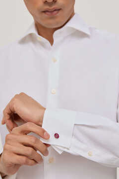 Pedro del Hierro Camisa vestir puño gemelo non iron y antimanchas estructura lisa regular fit White