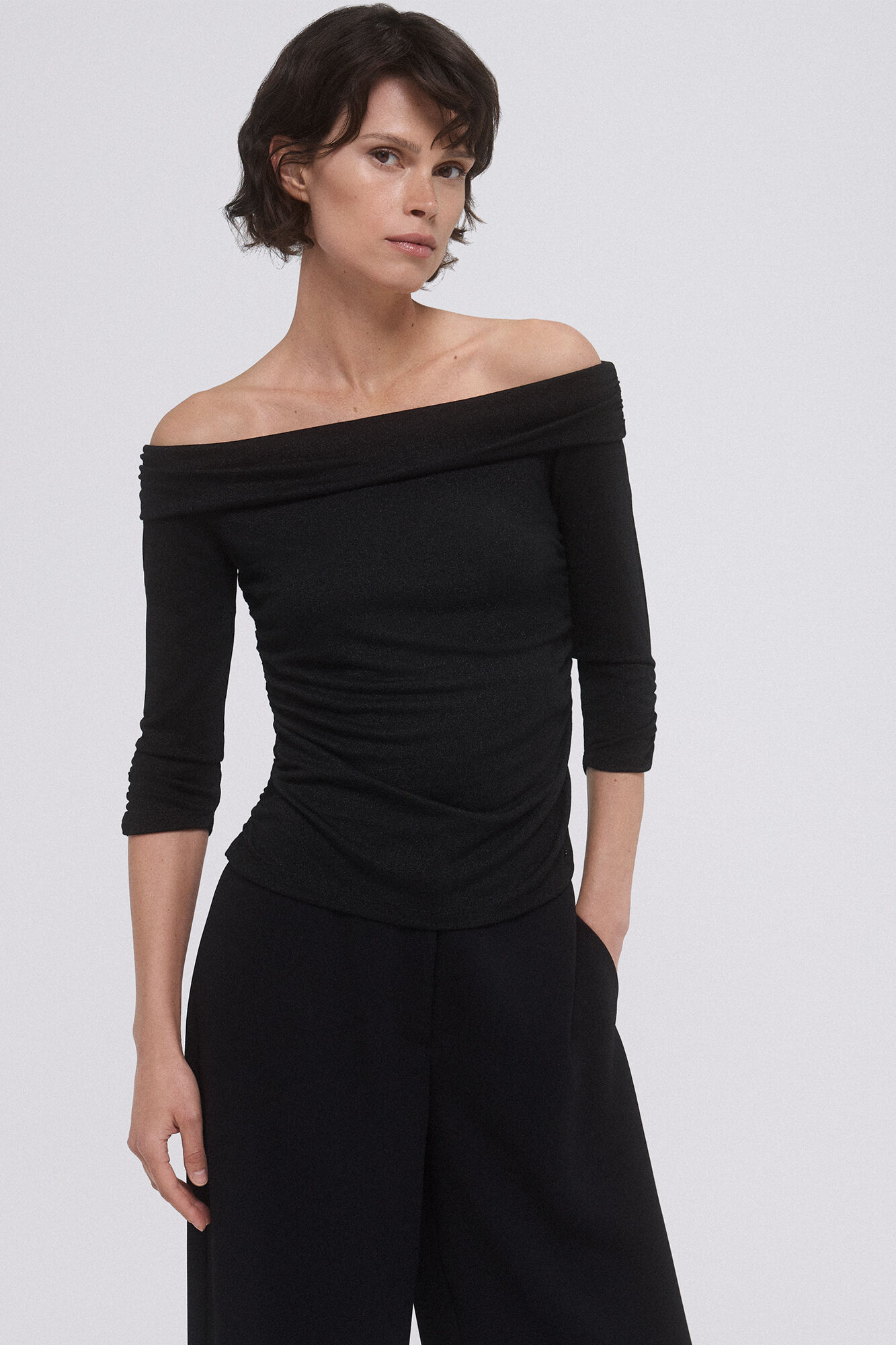 Pedro del Hierro Lurex off-shoulder t-shirt Black