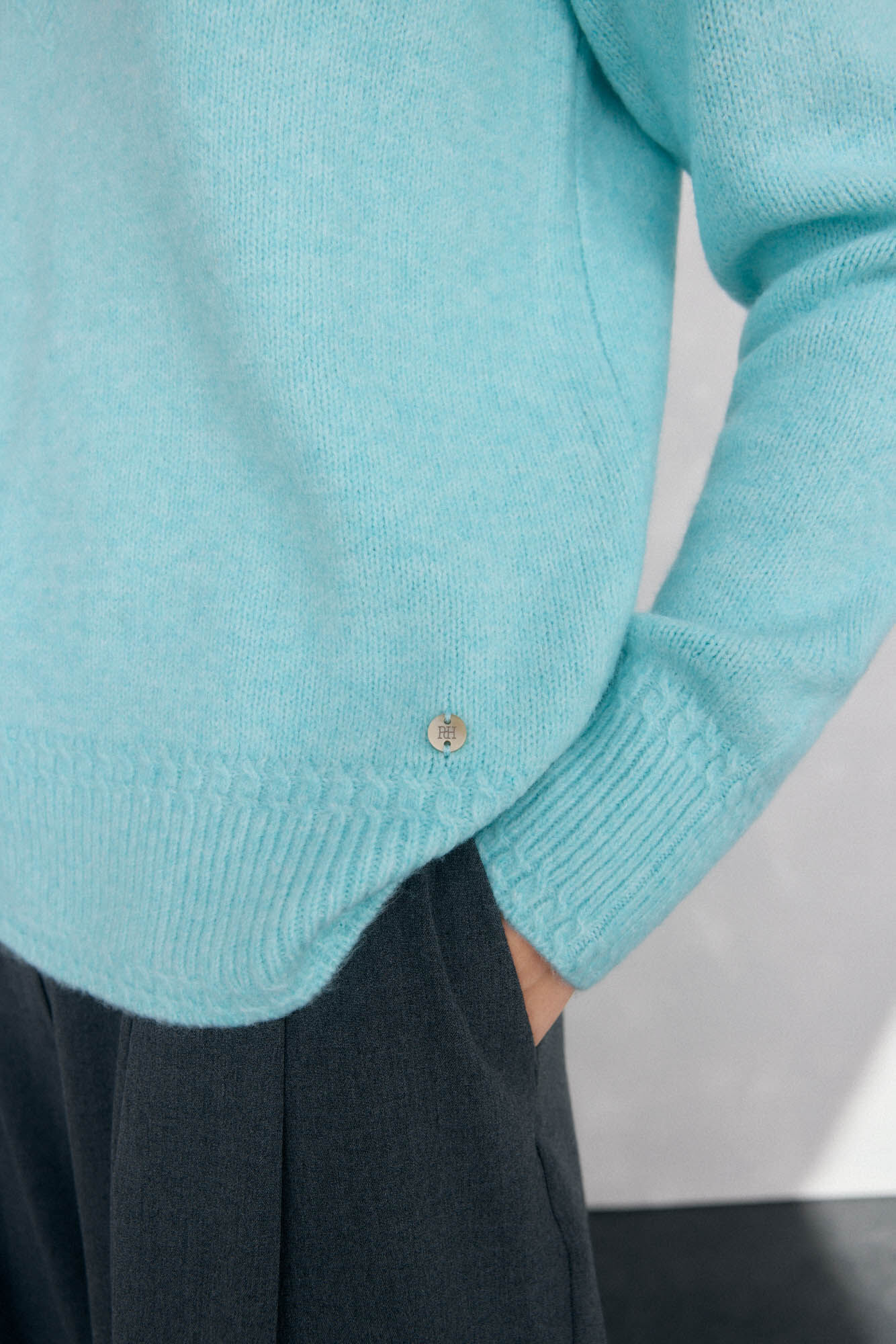 Pedro del Hierro V sweater with mini cross-knit details Turquoise
