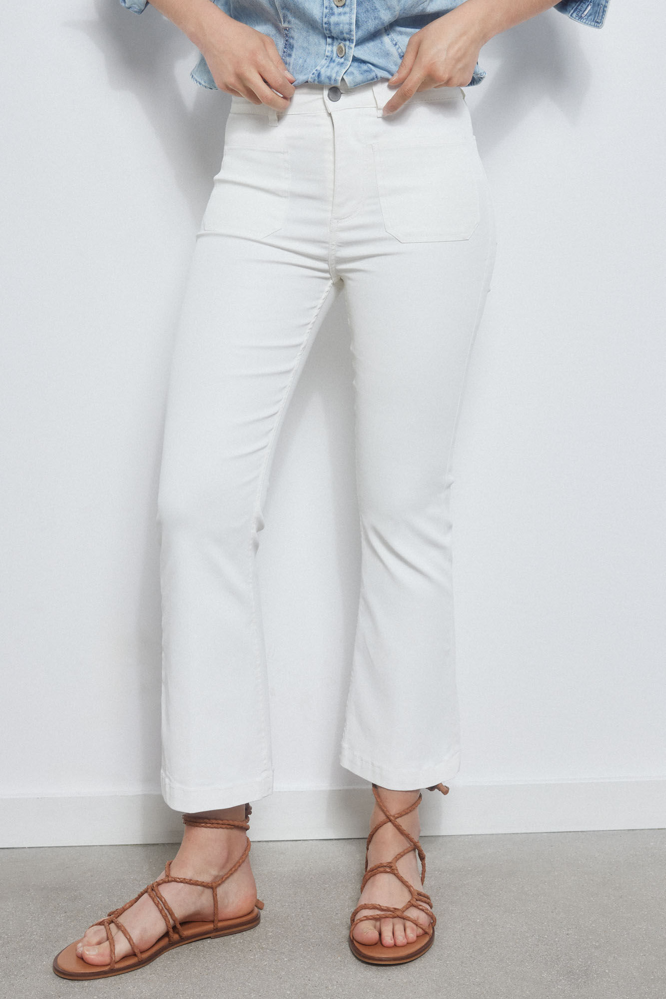 Pedro del Hierro Tencel 5-pocket rubberised, cropped flared jeans&trade; lyocell Ecru