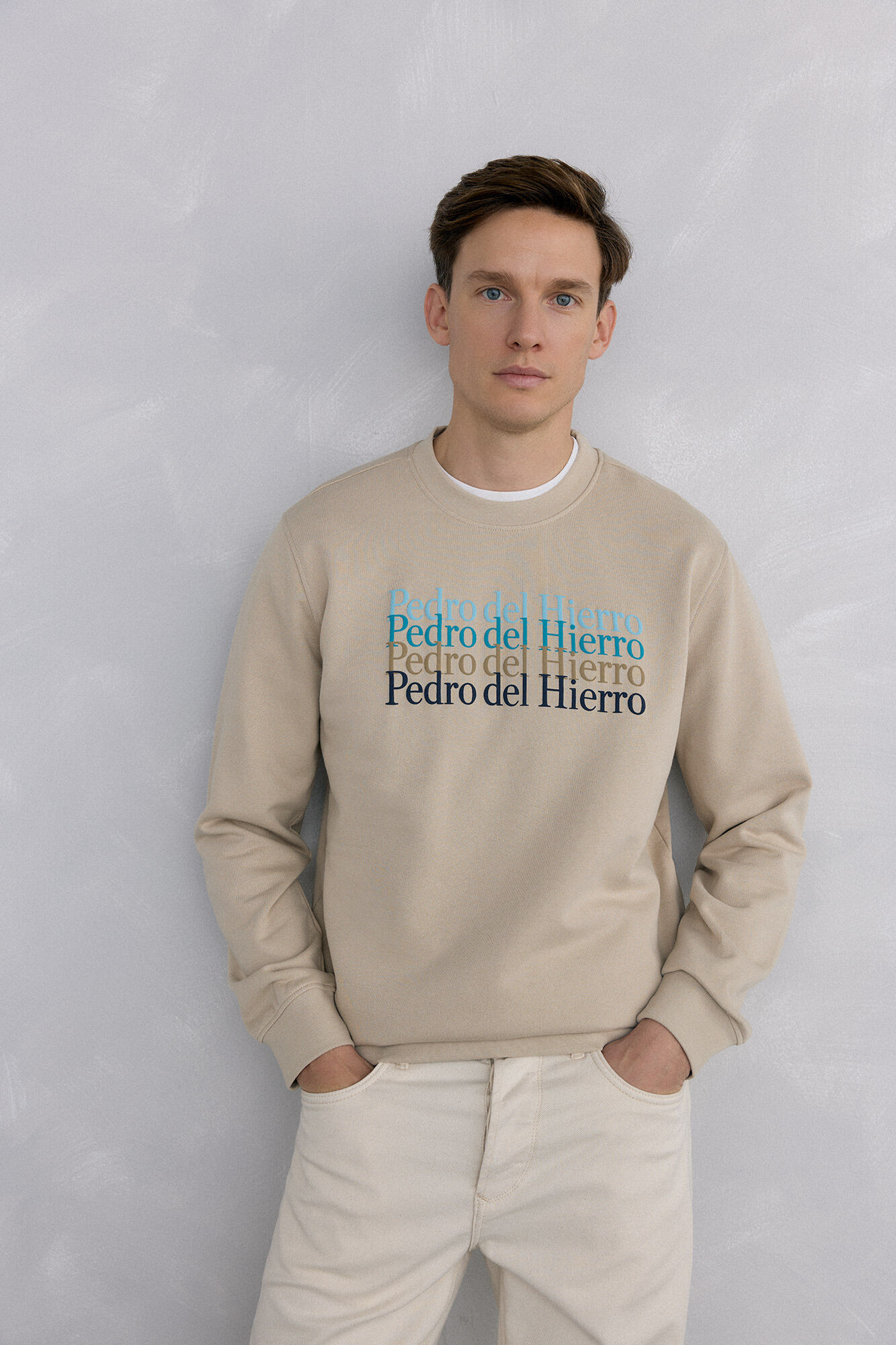 Pedro del Hierro Logo crew neck sweatshirt Beige