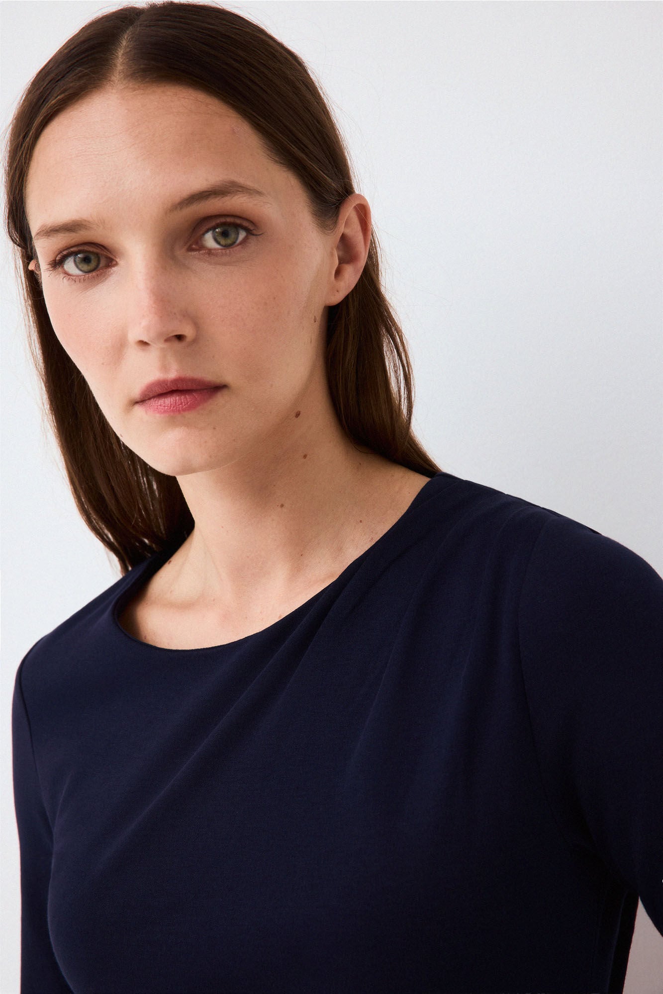 Pedro del Hierro Vestido midi de manga comprida com detalhe de cinto Azul