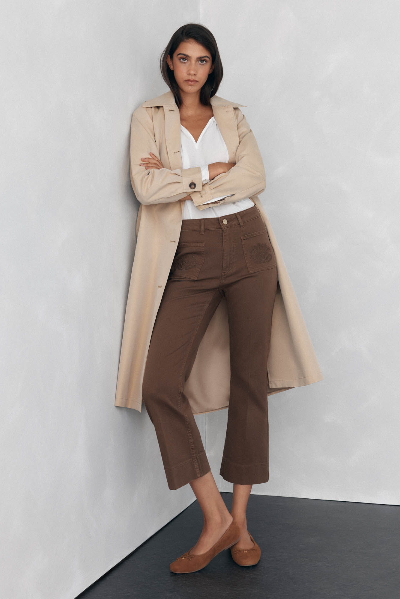 Pedro del Hierro Jeans flare cropped Marr&oacute;n