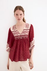 Pedro del Hierro Combined print blouse Burgundy