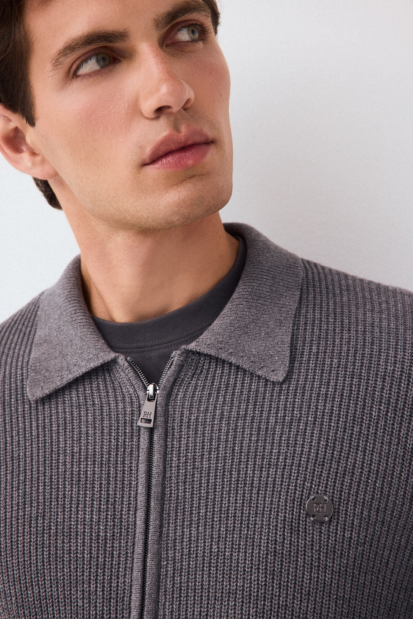 Pedro del Hierro Polo neck knit structure cardigan with zip fastening