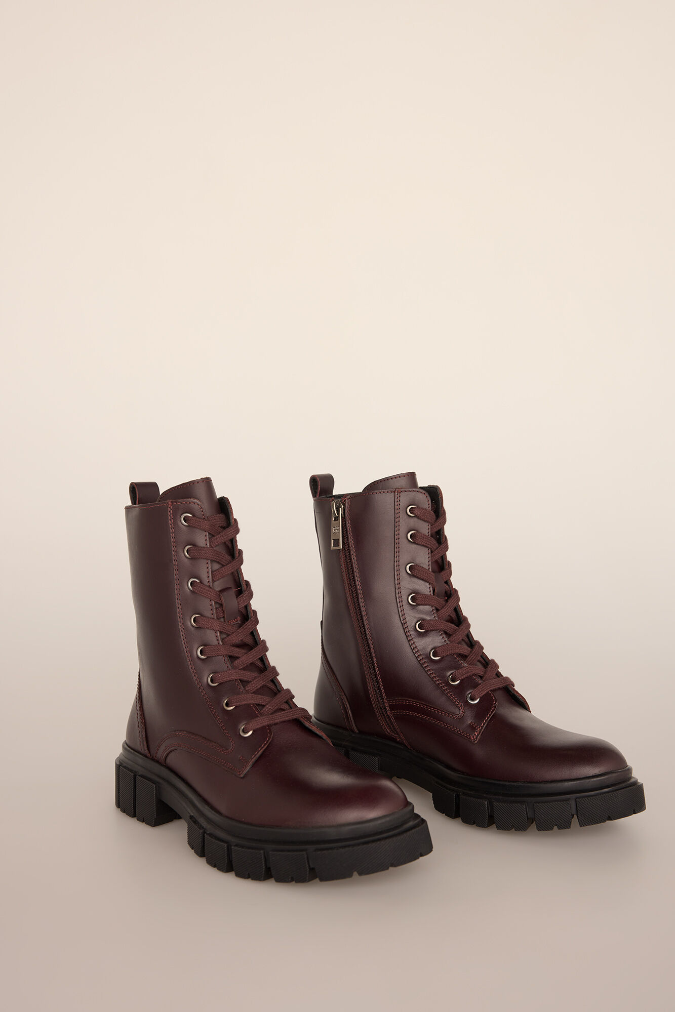 Pedro del Hierro leather combat boot Burgundy