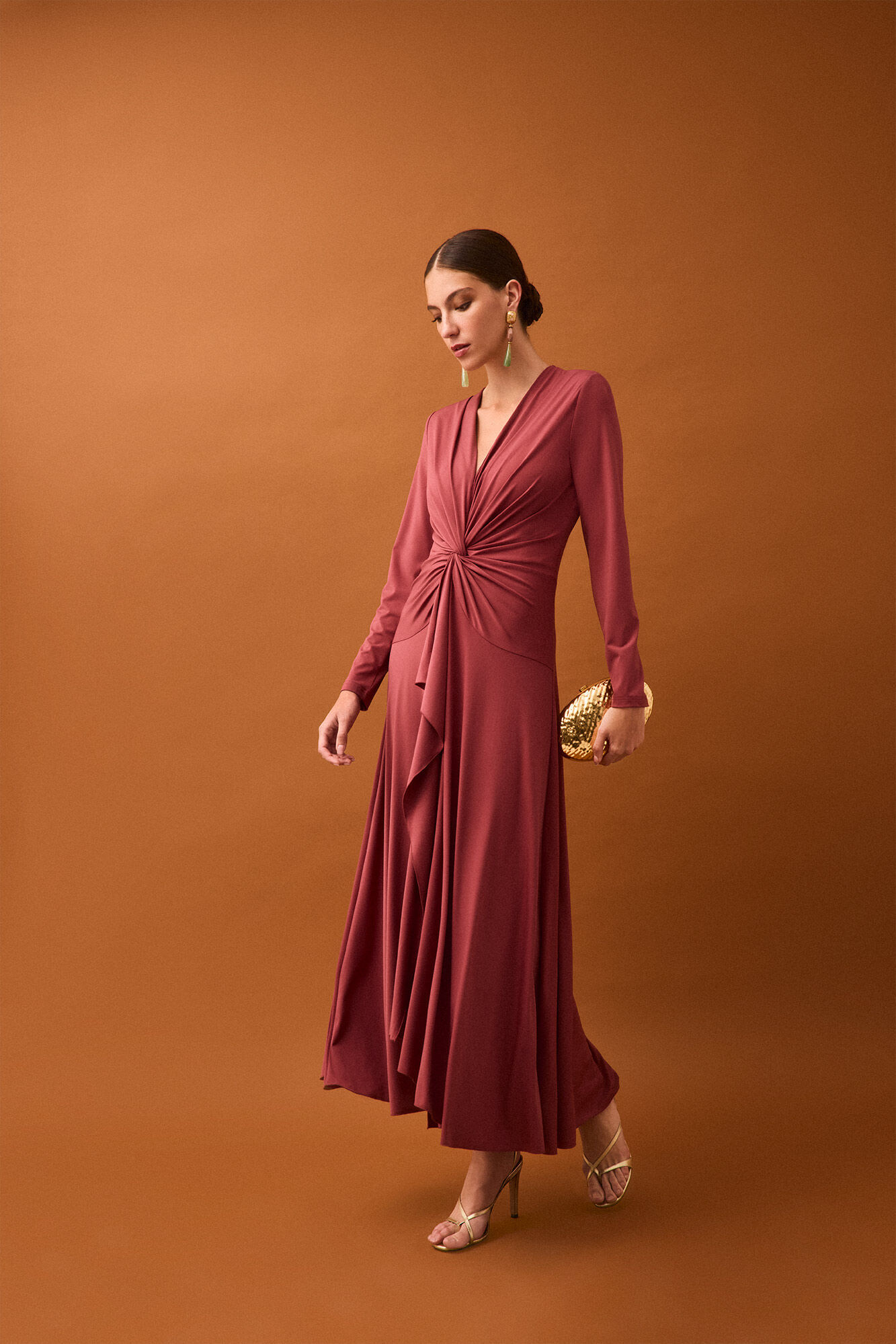 Pedro del Hierro Vestido fluido com detalhe de n&oacute; Rosa