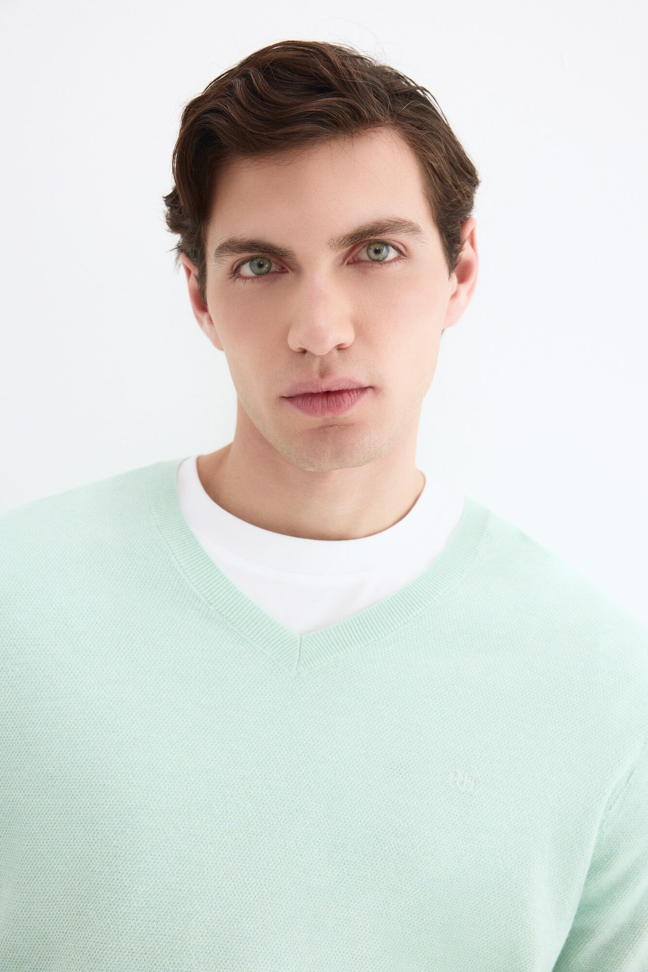 Pedro del Hierro Linen fine V-neck jumper Green