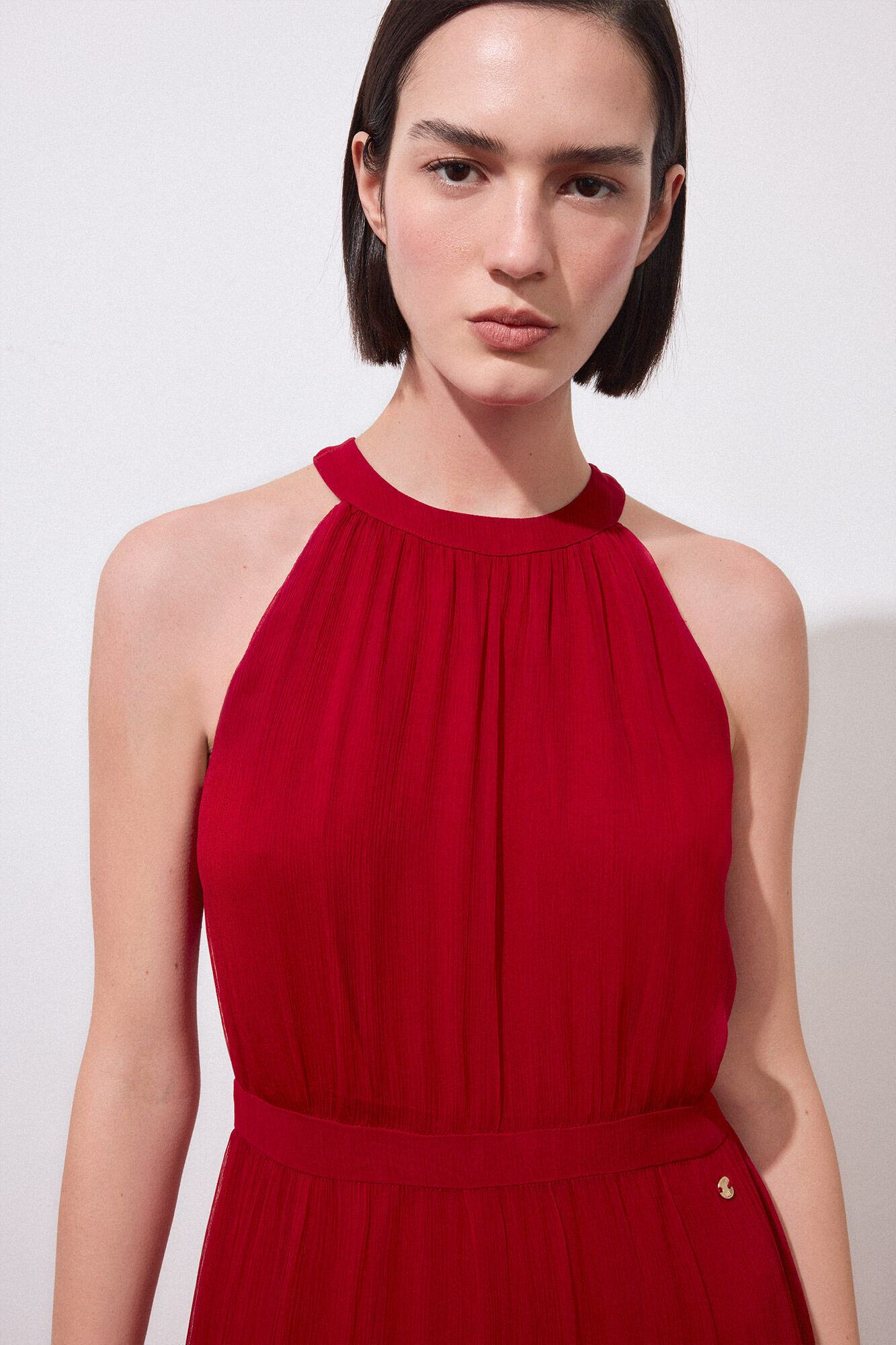 Pedro del Hierro Vestido largo halter volantes Rojo