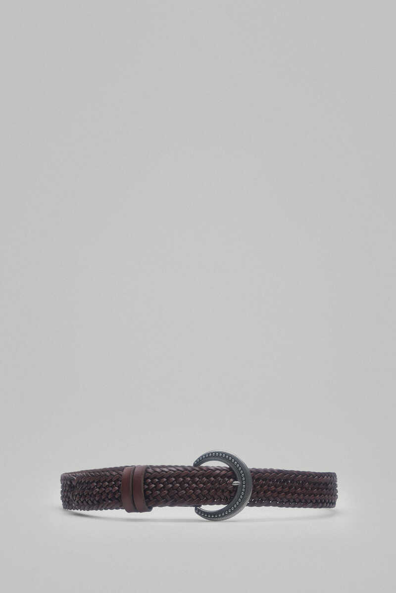 Pedro del Hierro Woven leather belt with carved buckle   Brown
