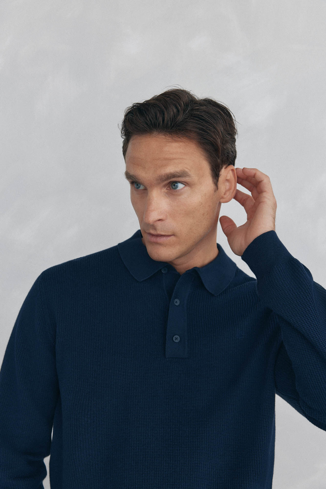 Pedro del Hierro Fine knit structured polo shirt neck jersey-knit 