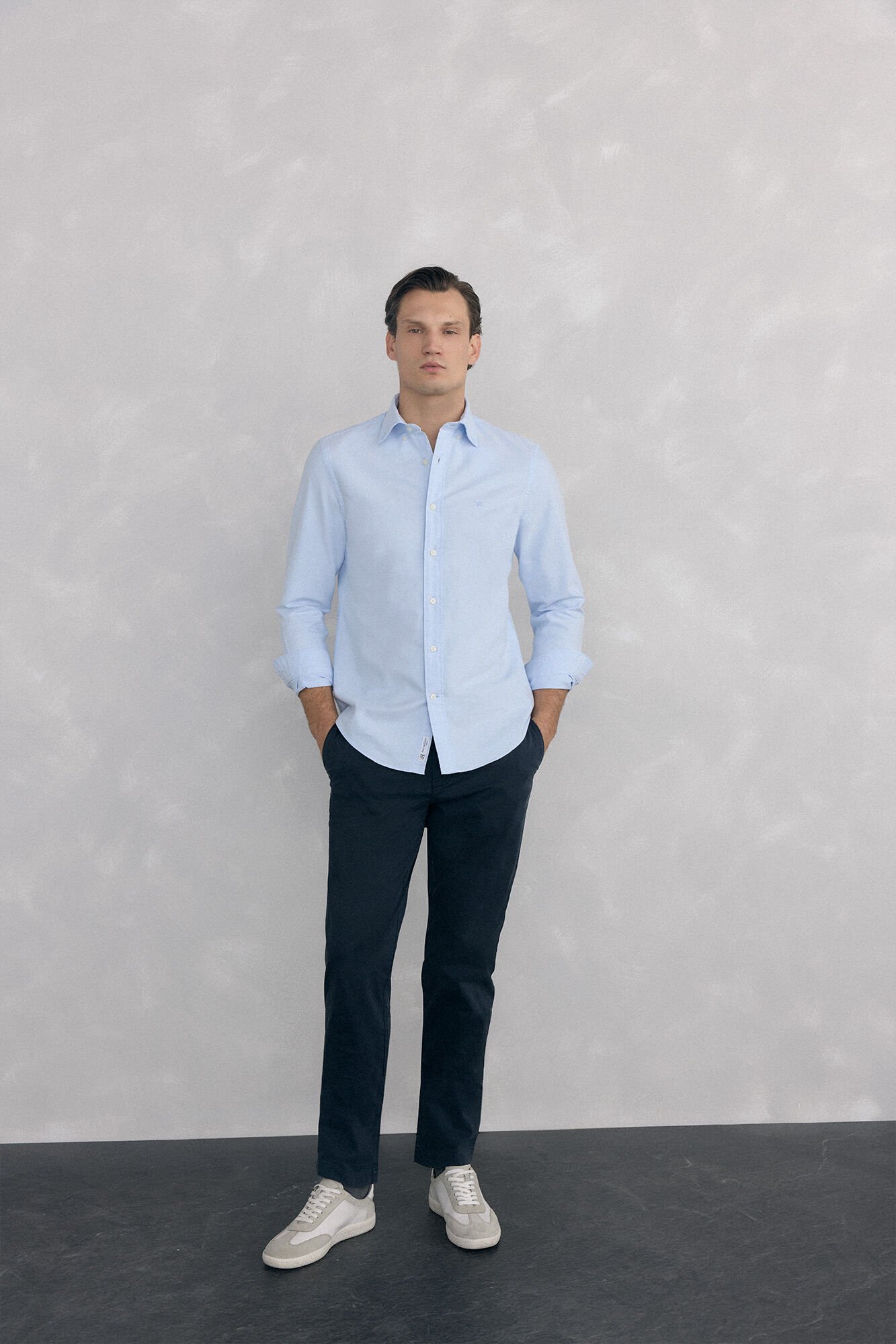 Pedro del Hierro Camisa ic&oacute;nica em oxford lisa Azul