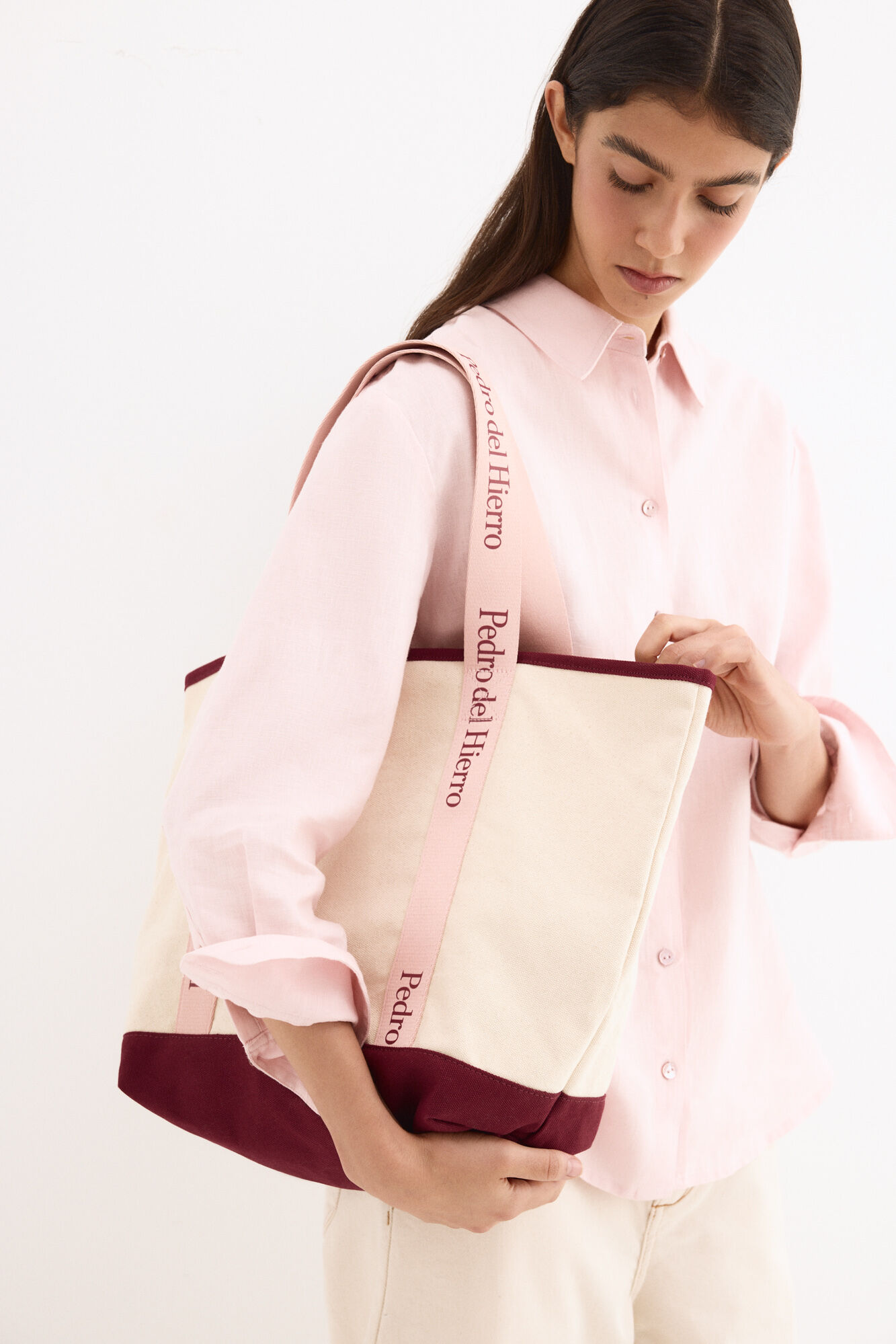 Pedro del Hierro Two-tone fabric bag Beige