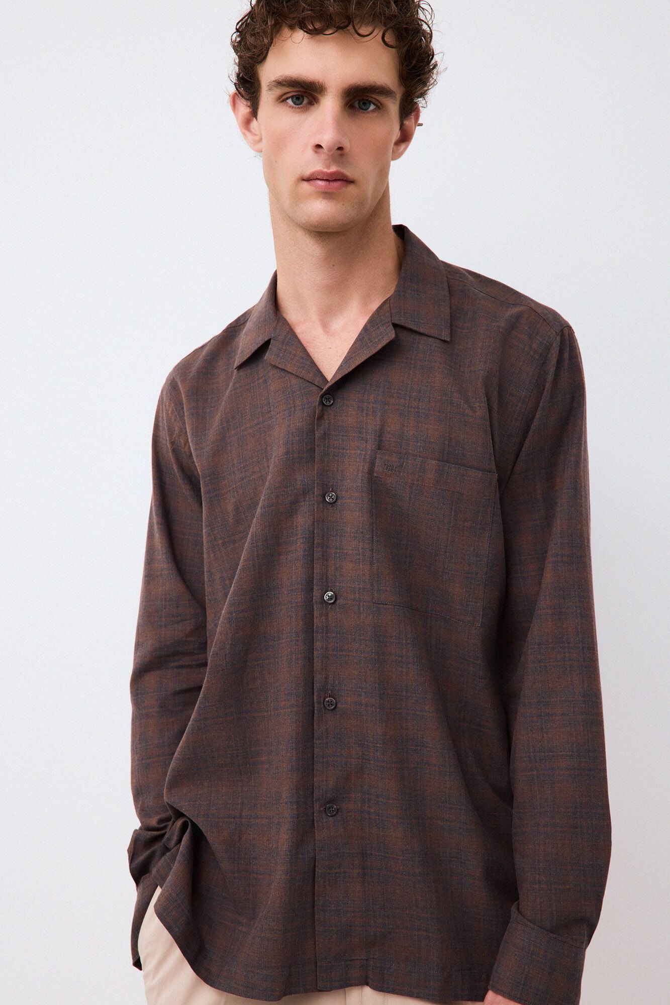 Pedro del Hierro Italian fabric plaid shirt Brown
