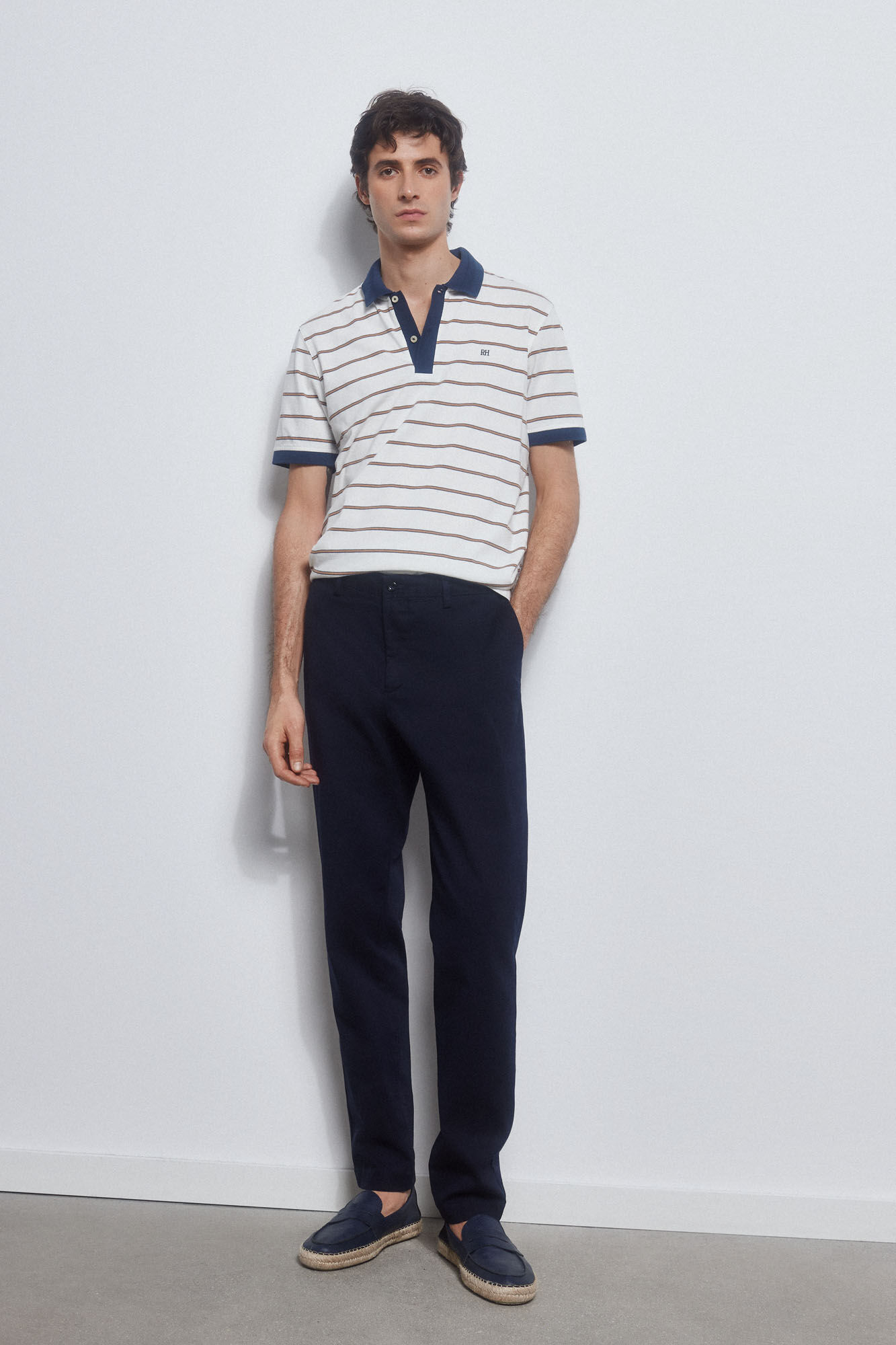 Pedro del Hierro Striped polo shirt with contrast collar White