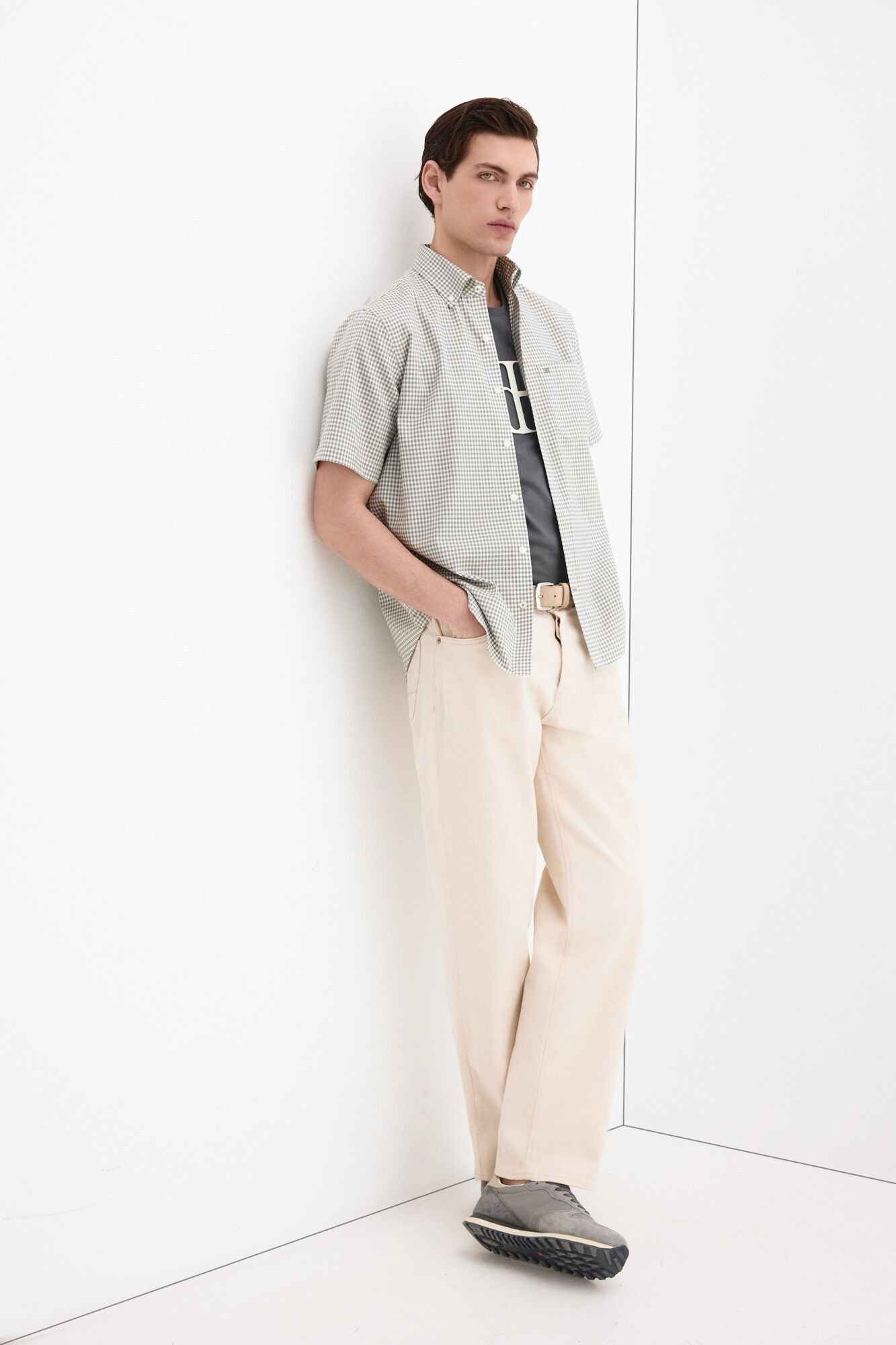 Pedro del Hierro Camisa n&atilde;o engomar manga curta aos quadrados Verde