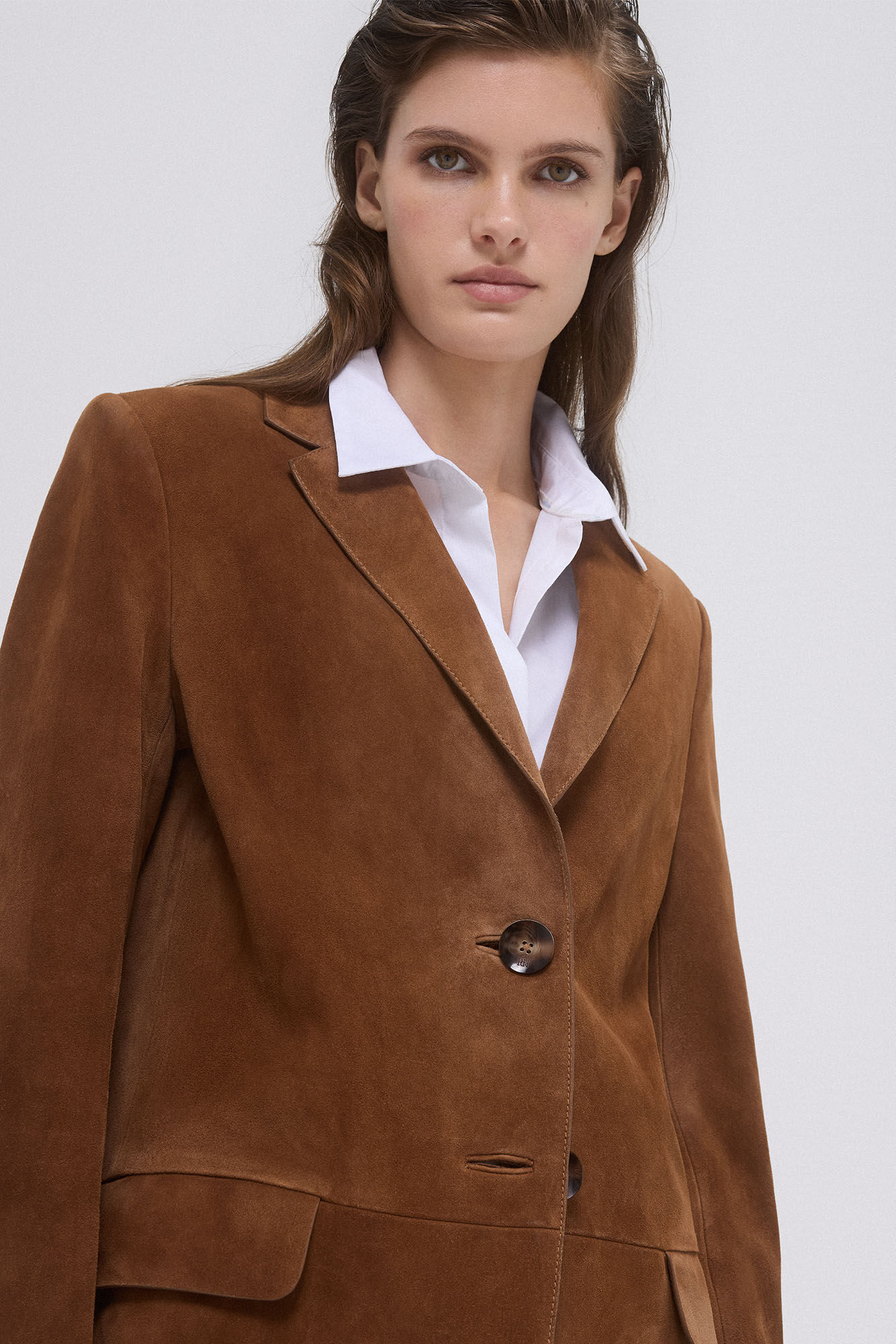 Pedro del Hierro Camel suede blazer Brown
