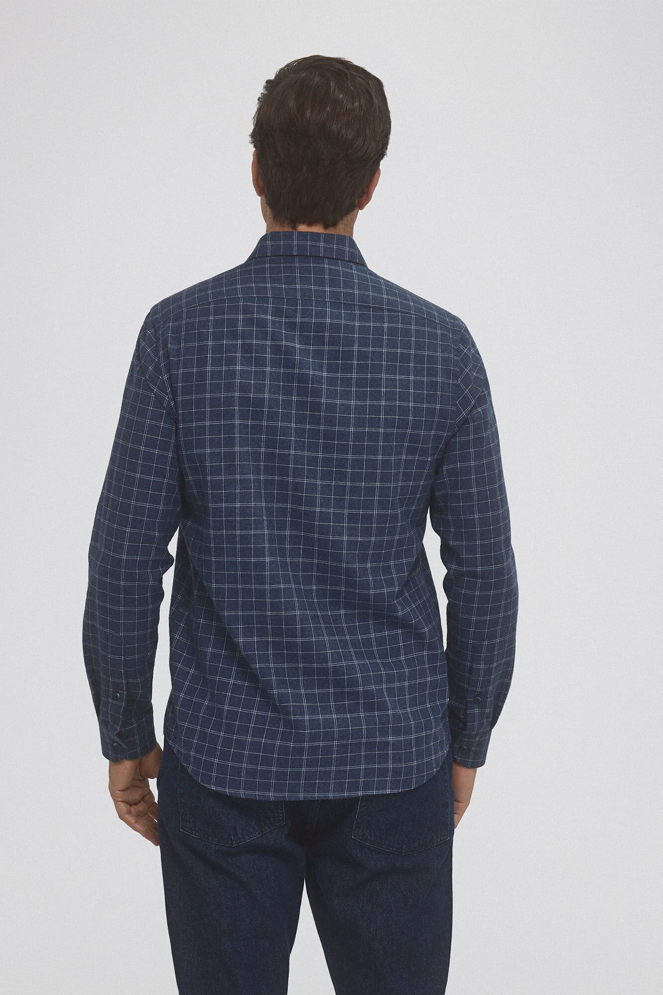 Pedro del Hierro Checked cashmere touch twill shirt Blue