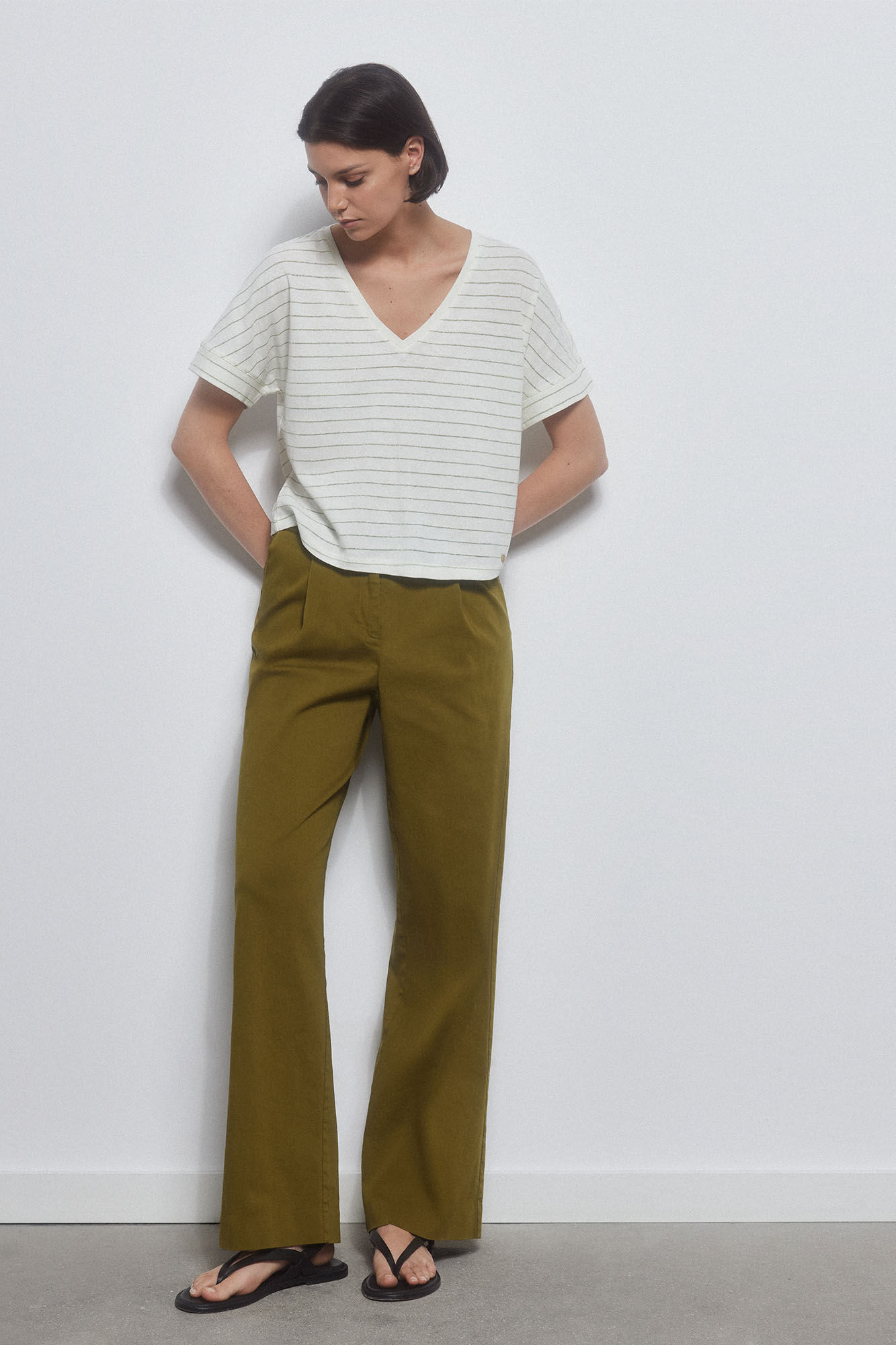 Pedro del Hierro Camiseta listrada manga curta Amarelo