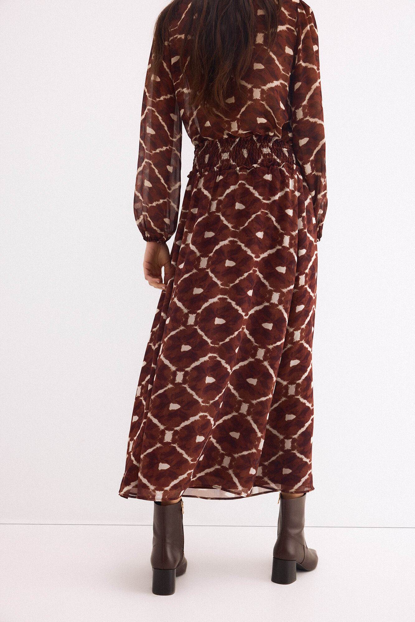 Pedro del Hierro Printed long pleated skirt Brown