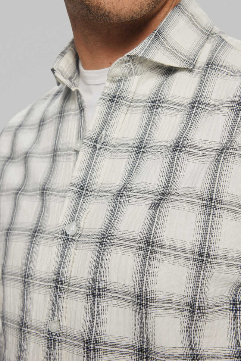 Pedro del Hierro Checked seersucker shirt Grey