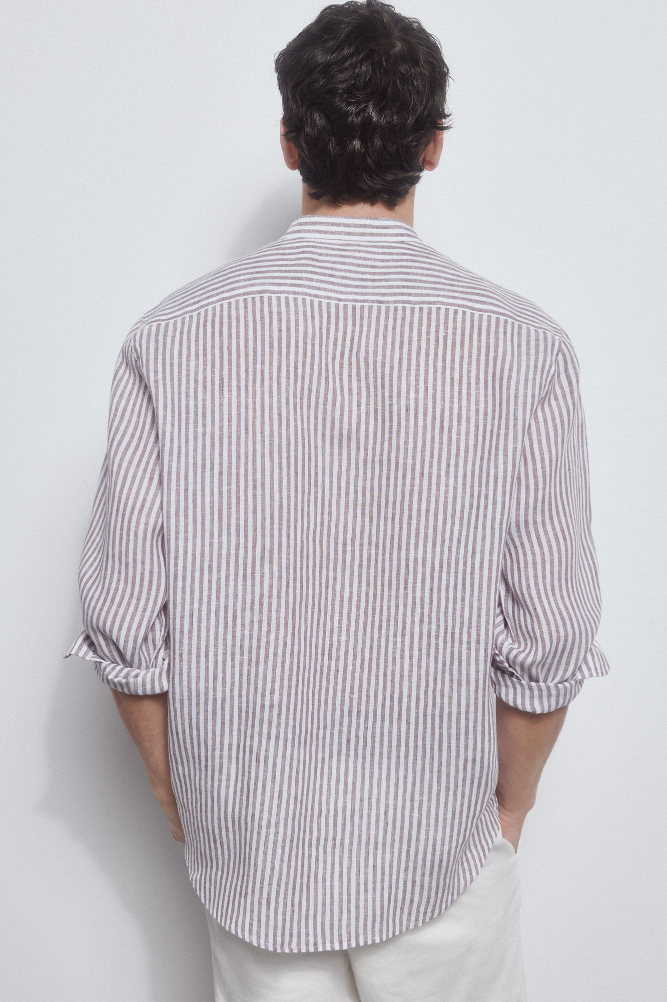 Pedro del Hierro Linen mandarin collar shirt Beige