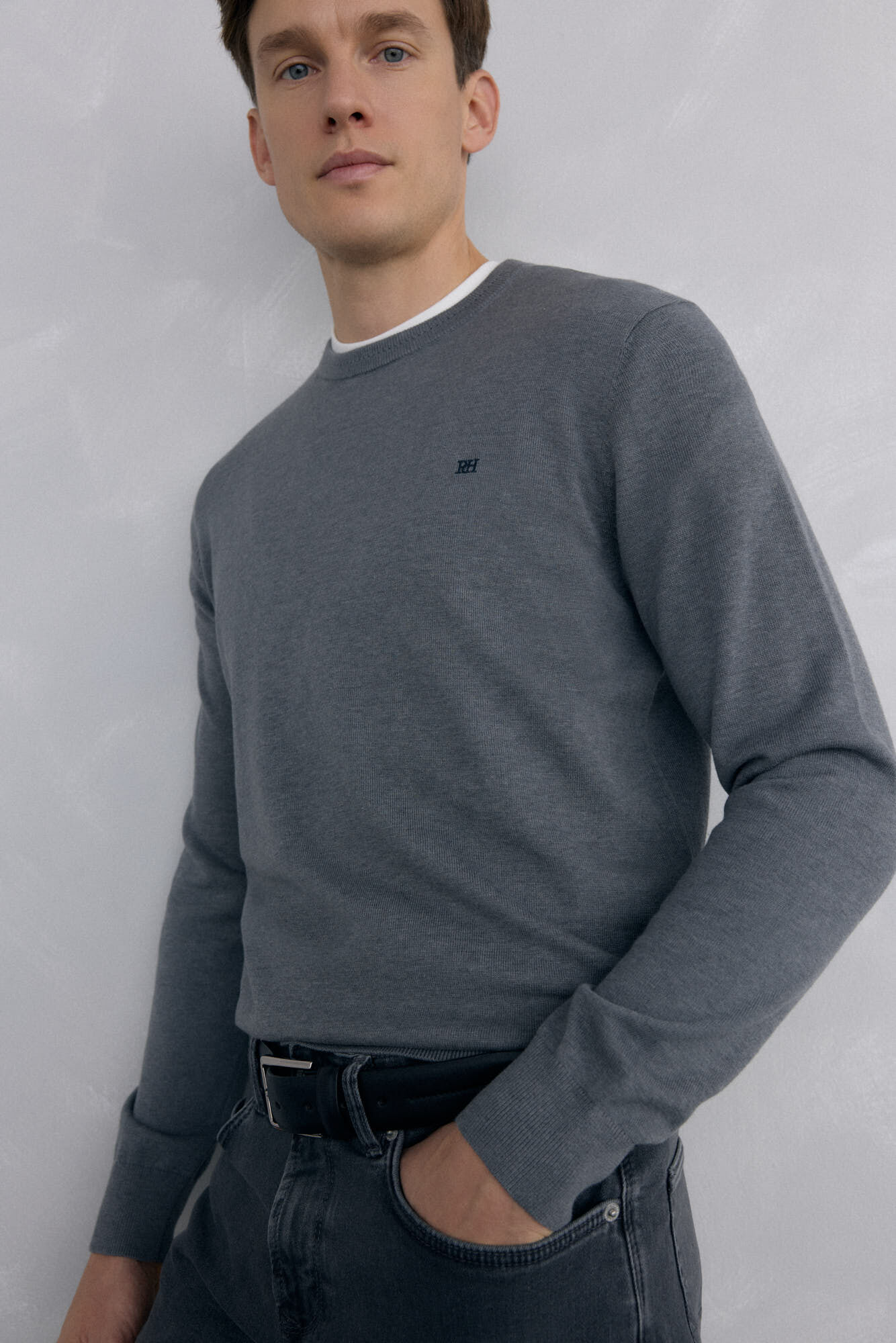Pedro del Hierro Premium cotton jersey-knit crew neck jumper Grey