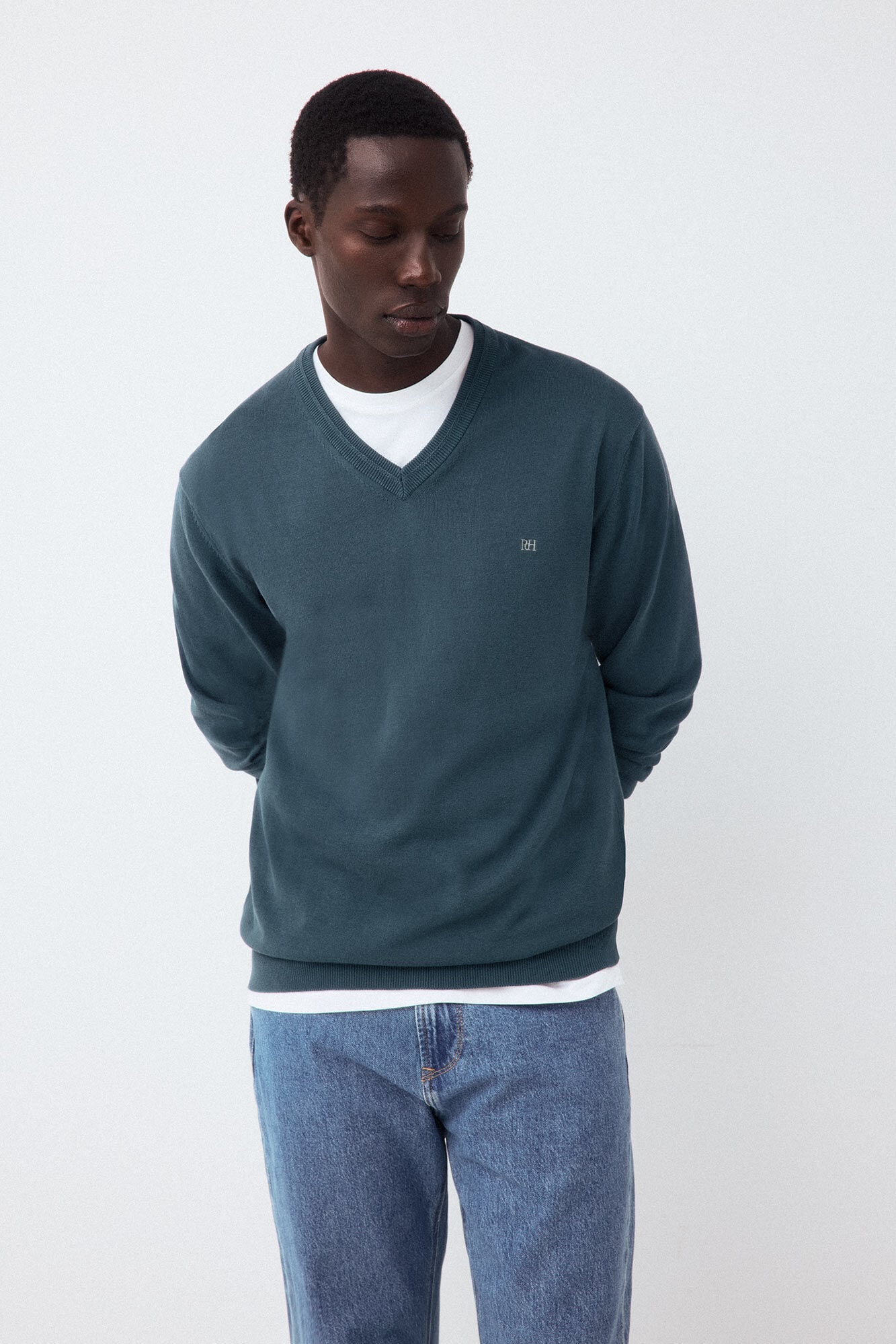 Pedro del Hierro Premium cotton fine knit V-neck jumper