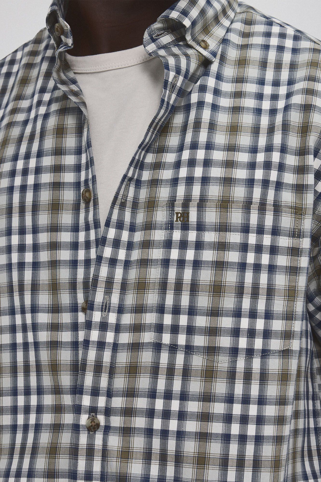 Pedro del Hierro Camisa twill xadrez Verde