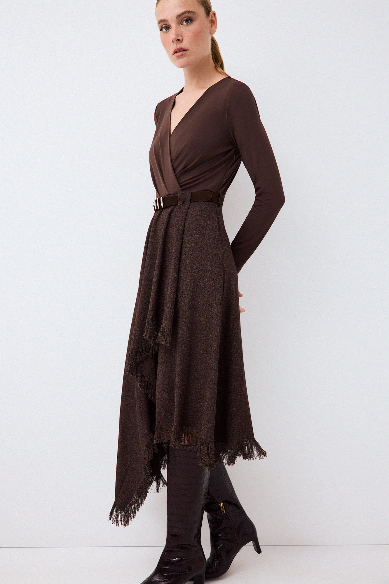 Pedro del Hierro Long sleeve combination dress Brown